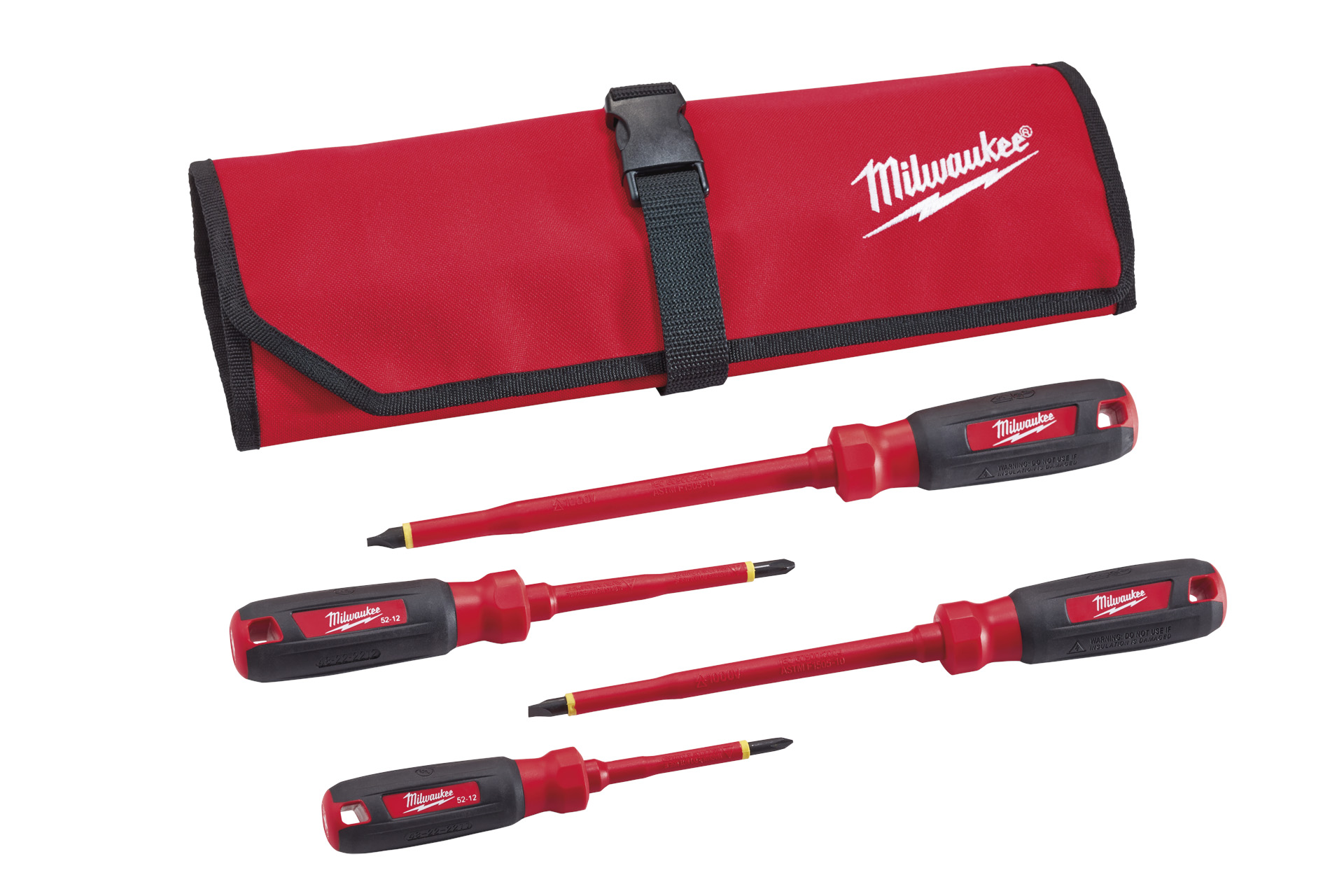 4-Piece 1000V Insulated Screwdriver Set w/ Roll Pouch
