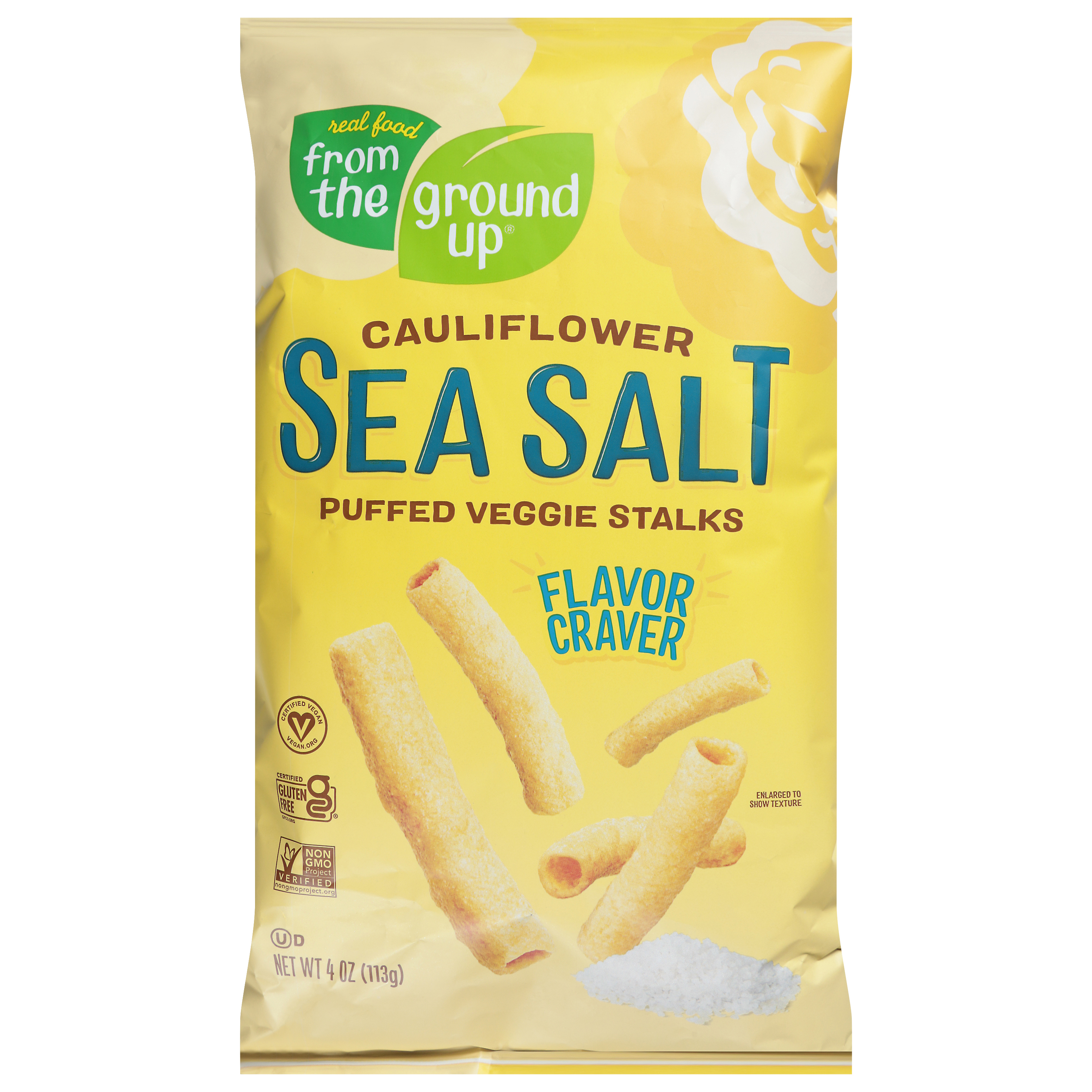 Real Food From the Ground Up Puffed Cauliflower Sea Salt Veggie Stalks