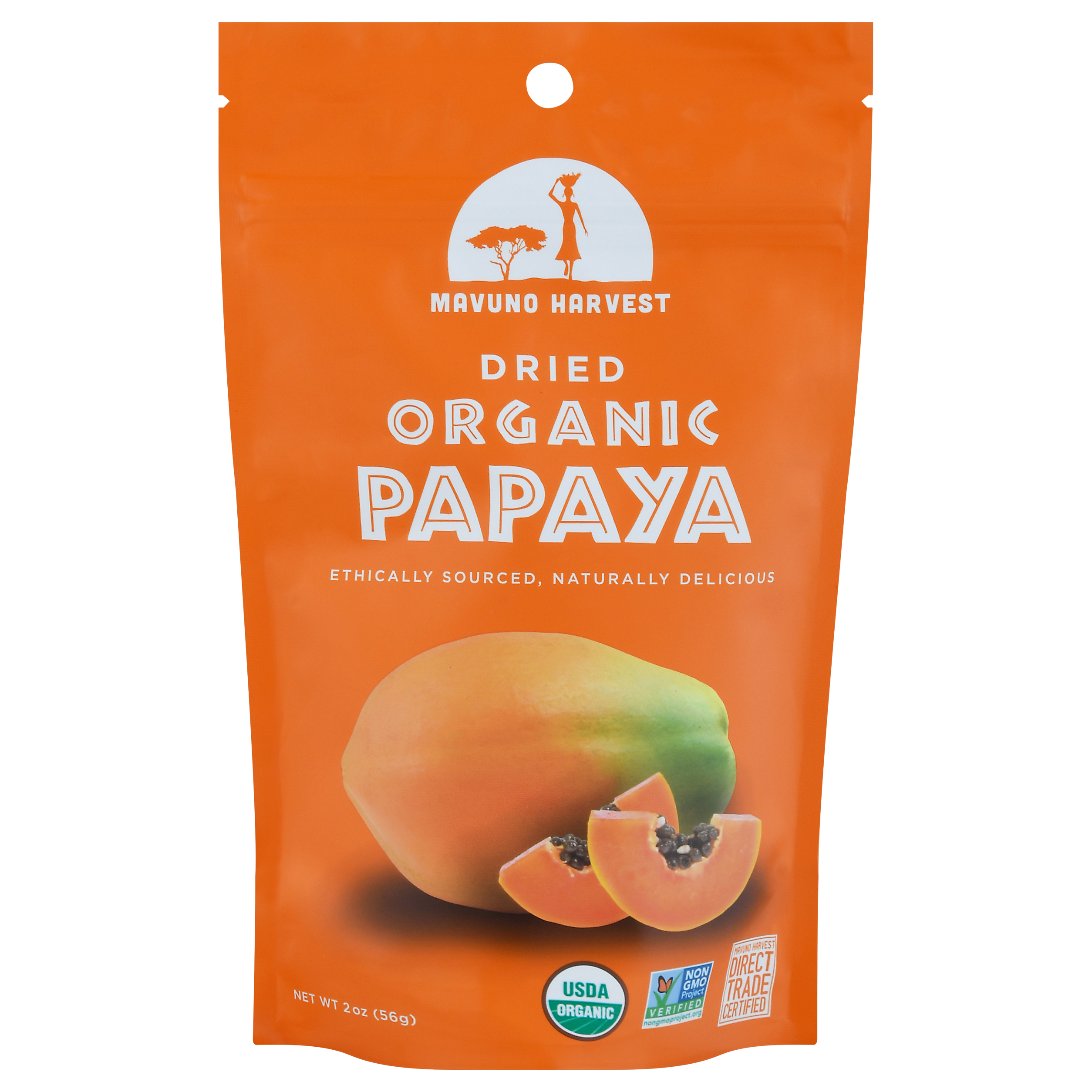 Mavuno Harvest Organic Dried Papaya 2 oz Pouch