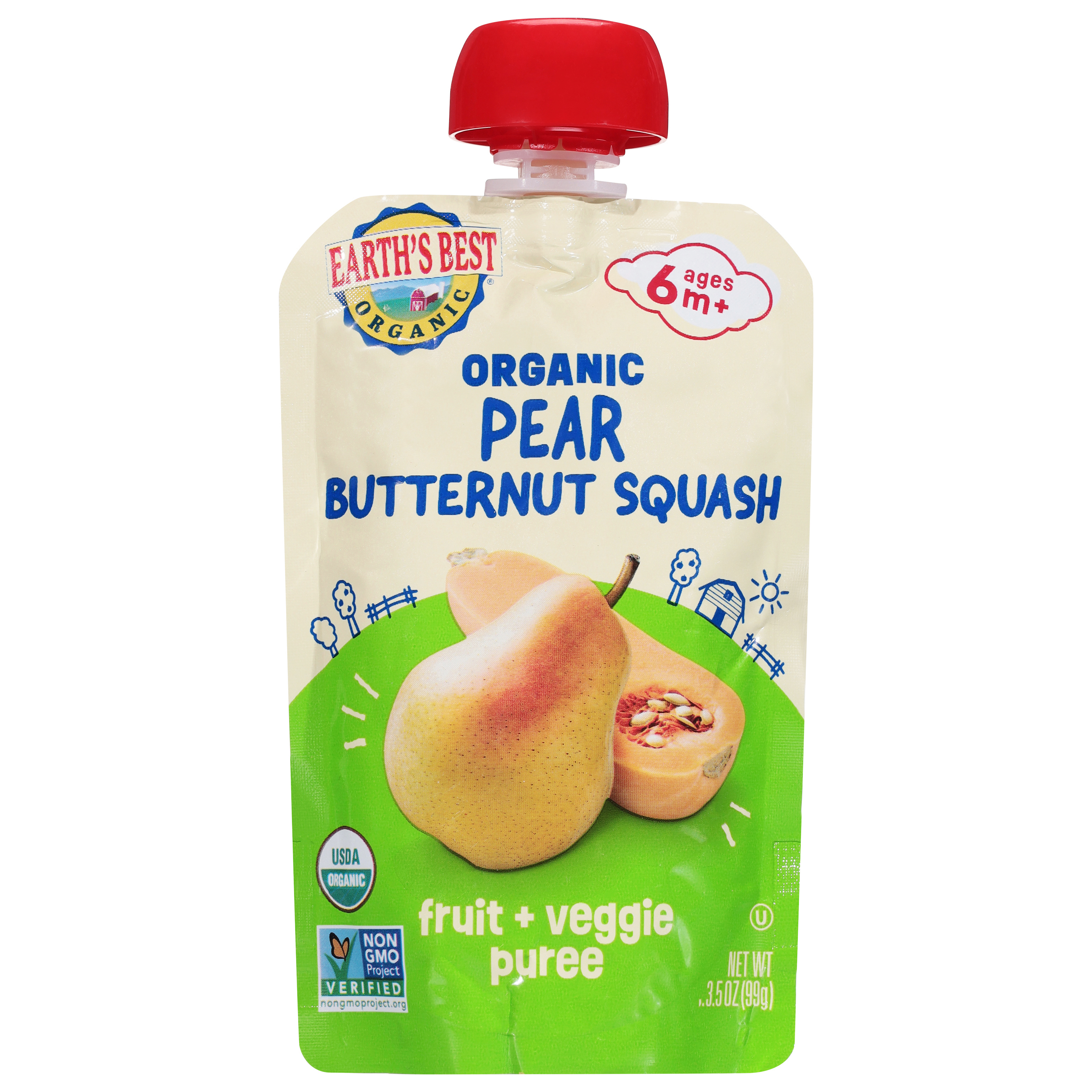 Earth's Best Organic Ages 6m+ Pear Butternut Squash Fruit + Veggie Puree