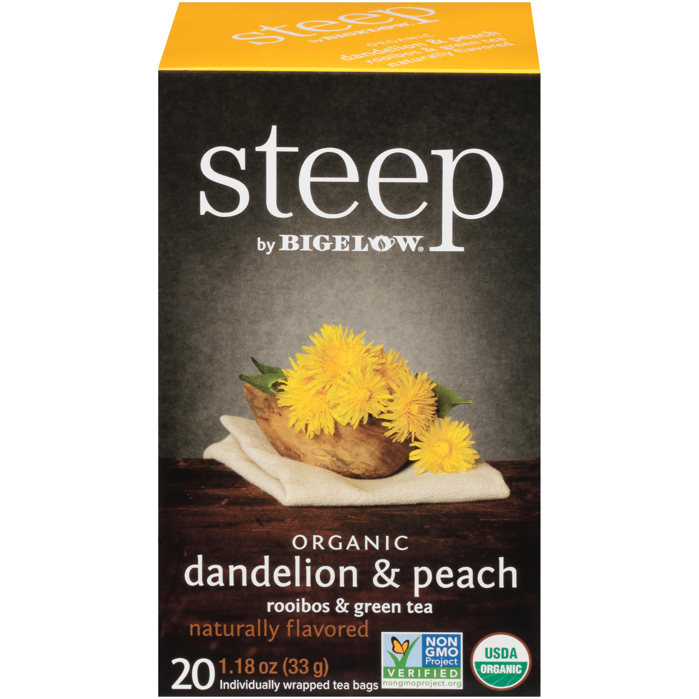 Steep by Bigelow® Organic Dandelion & Peach Rooibos & Green Tea Bags 20 ct Wrappers