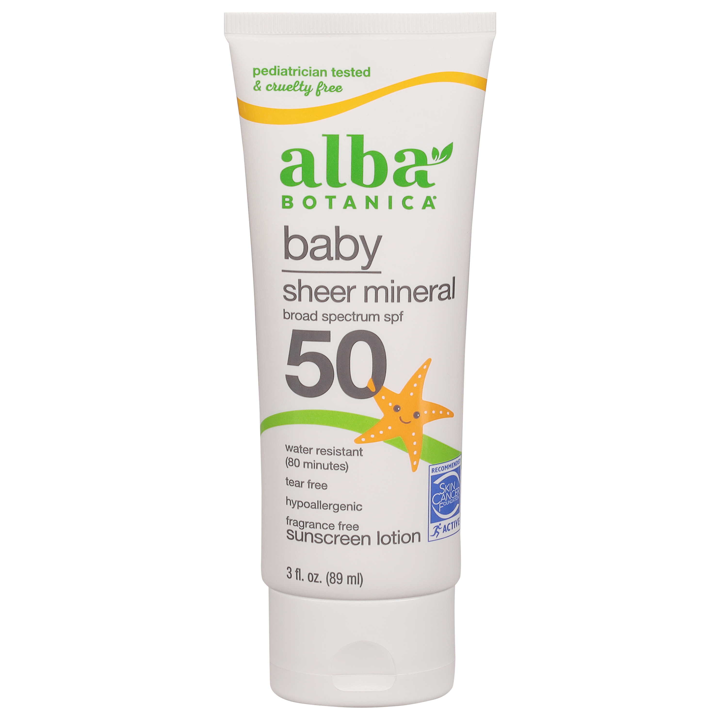 Alba Botanica Broad Spectrum SPF 50 Baby Sheer Mineral Fragrance Free Sunscreen Lotion