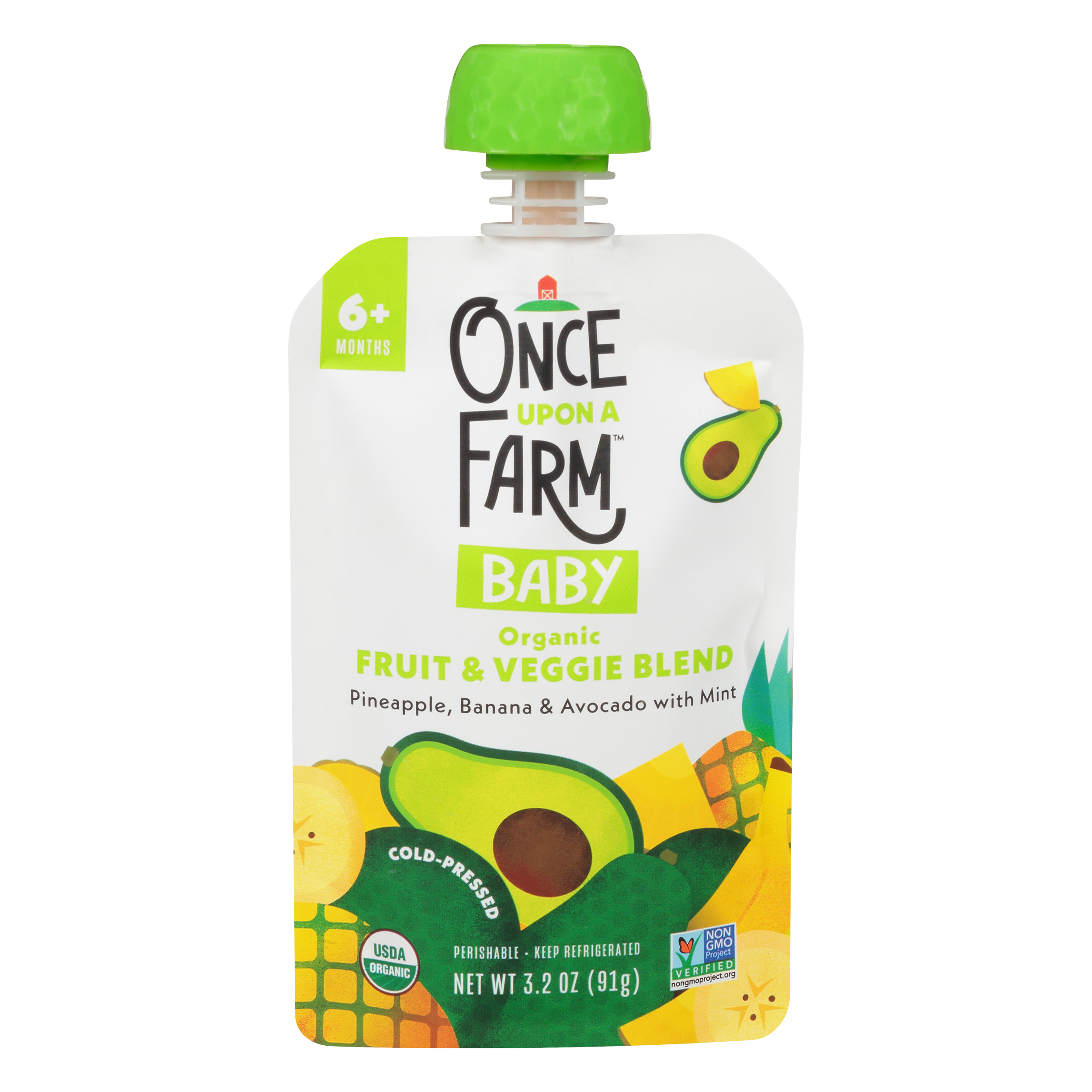 Once Upon a Farm 6+ Months Baby Organic Pineapple, Banana & Avocado with Mint Fruit & Veggie Blend