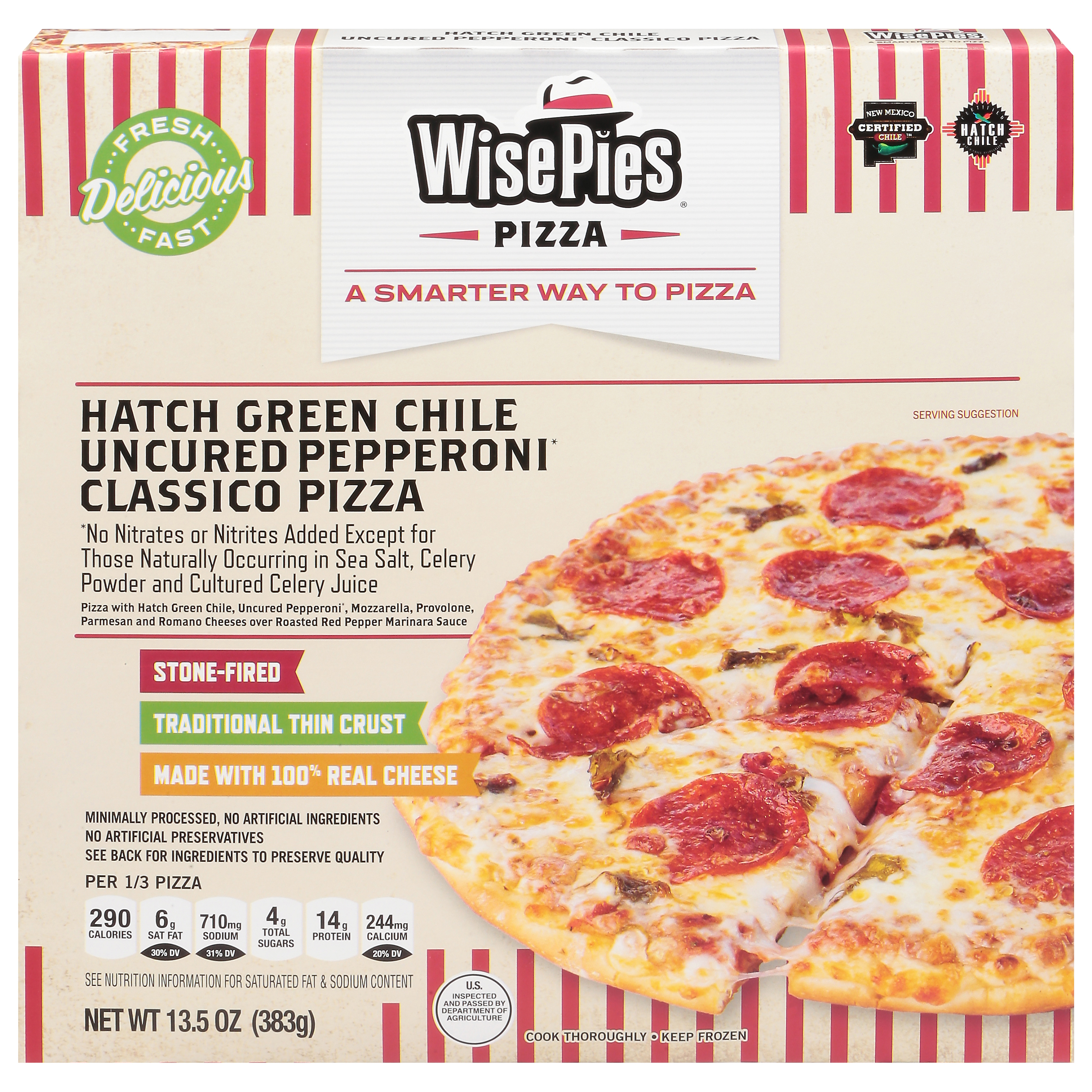 WisePies Pizza Traditional Thin Crust Hatch Green Chile Uncured Pepperoni Classico Pizza