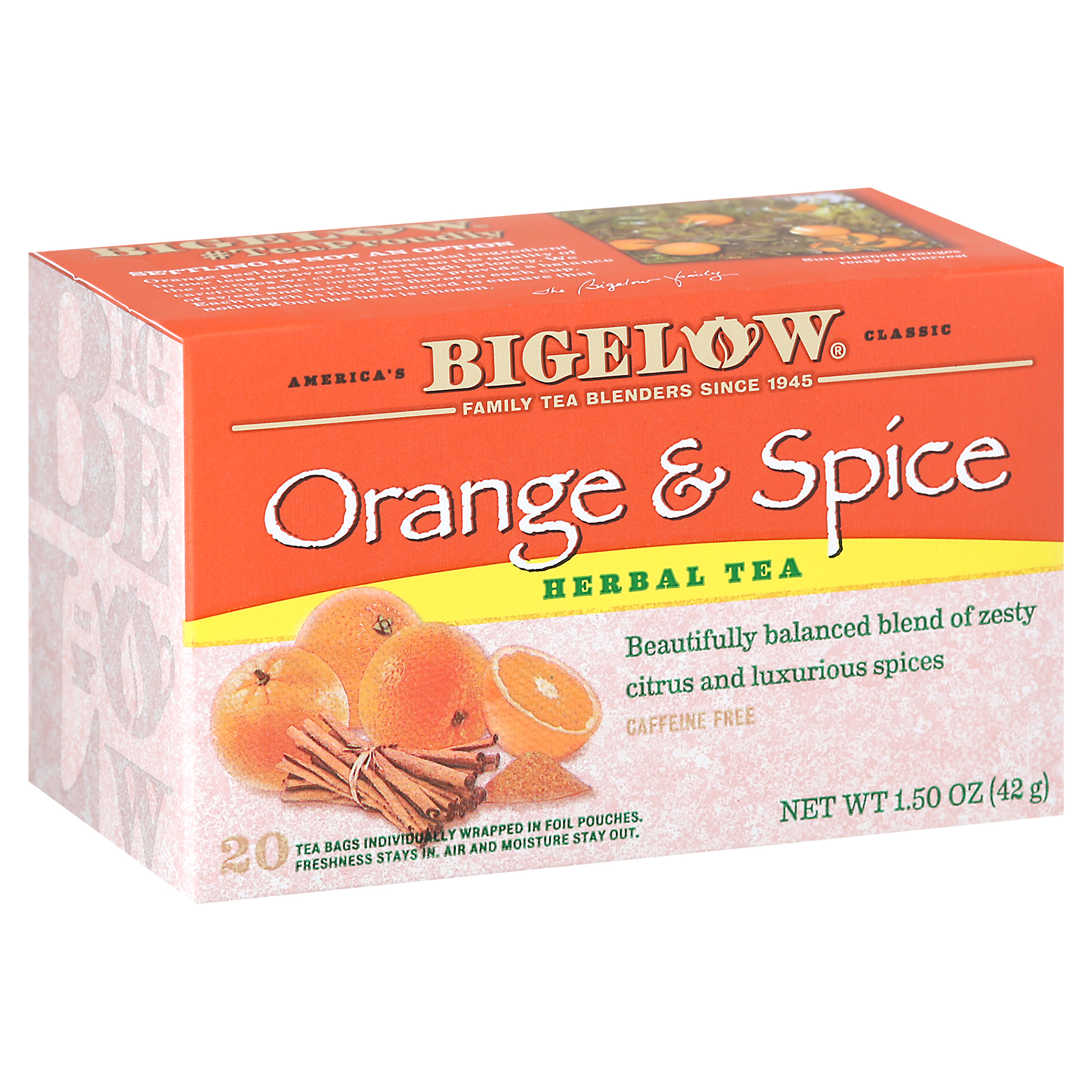 Bigelow Caffeine Free Tea Bags Orange & Spice Herbal Tea 20 20 ea Box