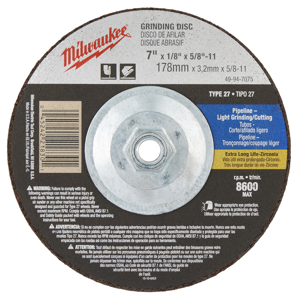 7 in. x 1/8 in. x 5/8-11 in. Grinding Wheel (Type 27)