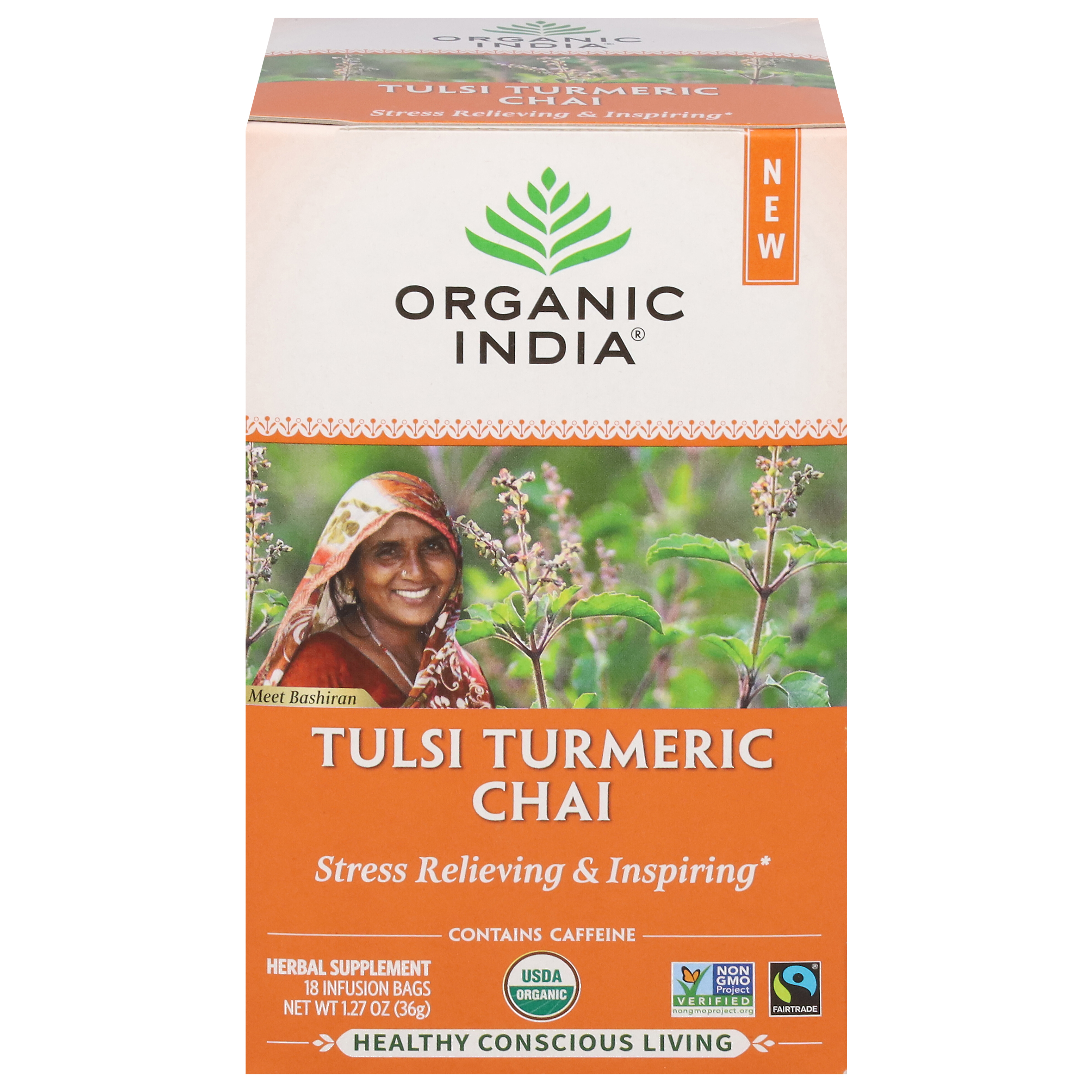 Organic India Tulsi Turmeric Chai Bags Herbal Supplement Bag