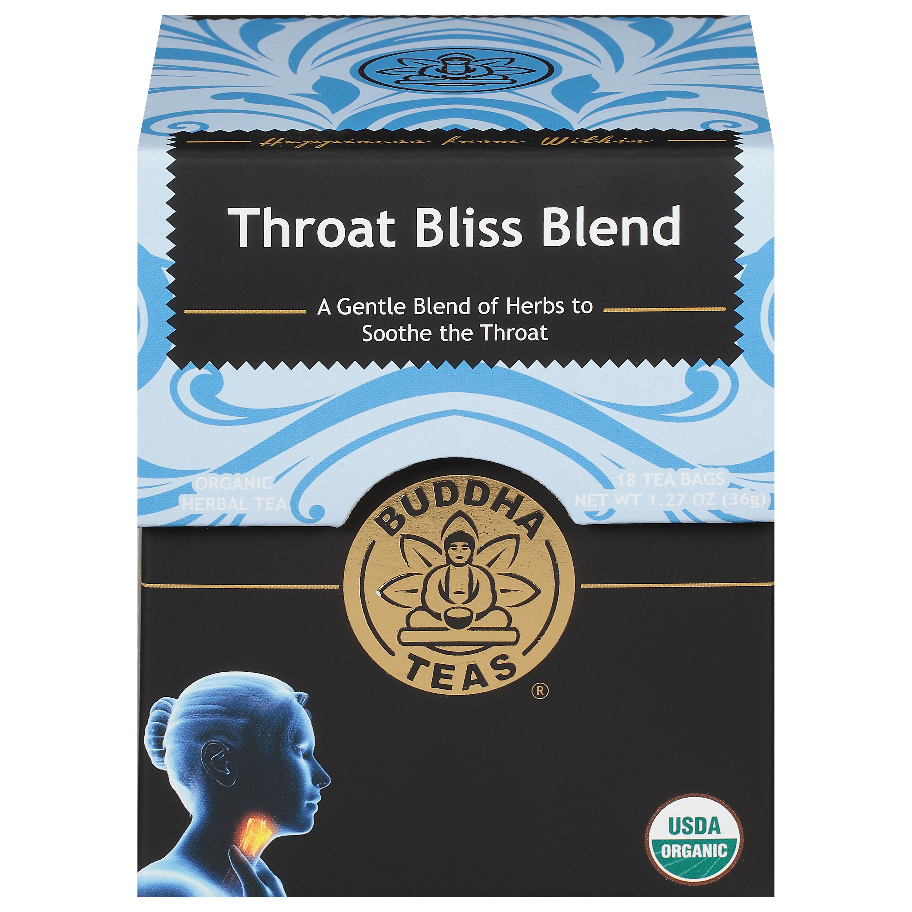 Buddha Teas Organic Throat Bliss Blend Herbal Tea 18 Tea Bags