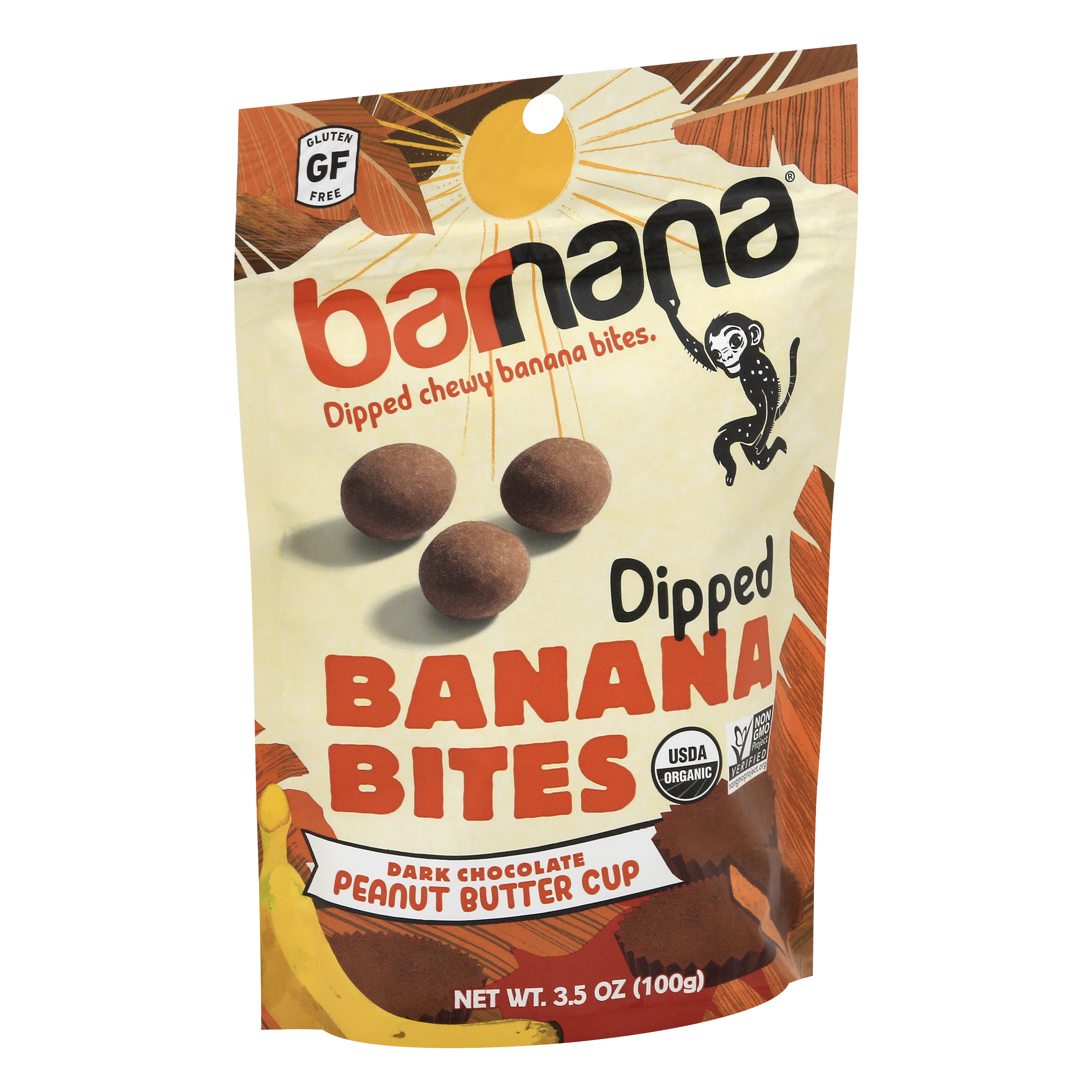 barnana Organic Chewy Dipped Dark Chocolate Peanut Butter Cup Banana Bites