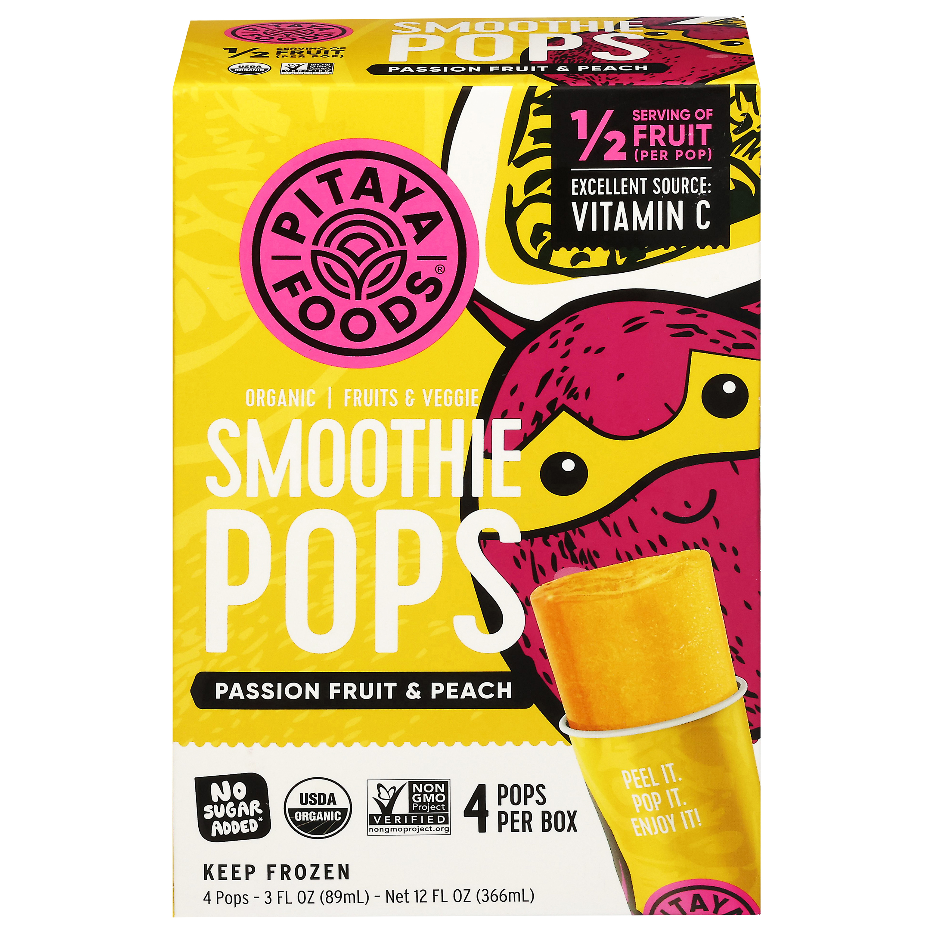 Pitaya Foods Organic Passion Fruit & Peach Smoothie Pops 4 - 3 fl oz Pops
