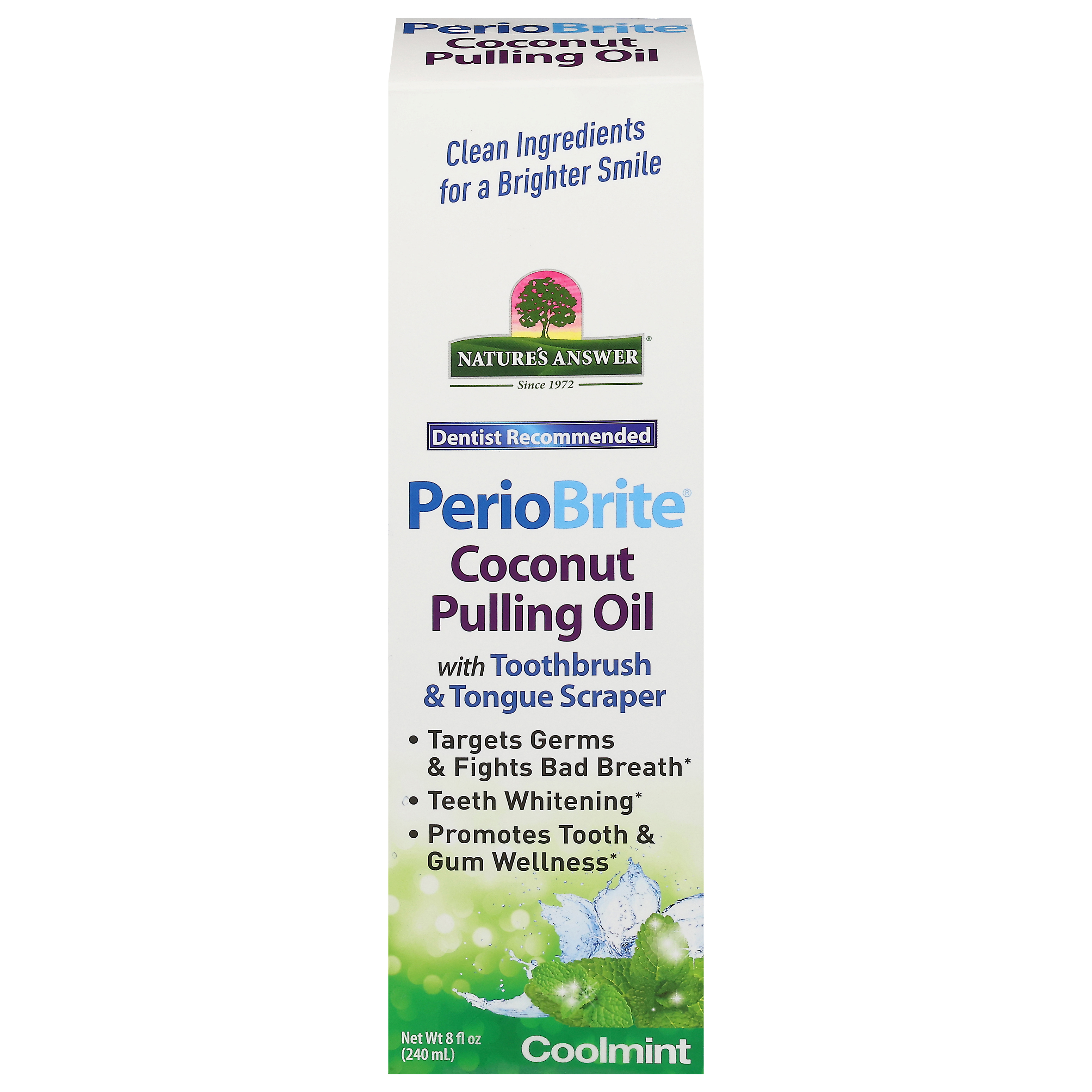 Nature's Answer PerioBrite Dentist Recommended Coconut Pulling Oil with Toothbrush & Tongue Scraper