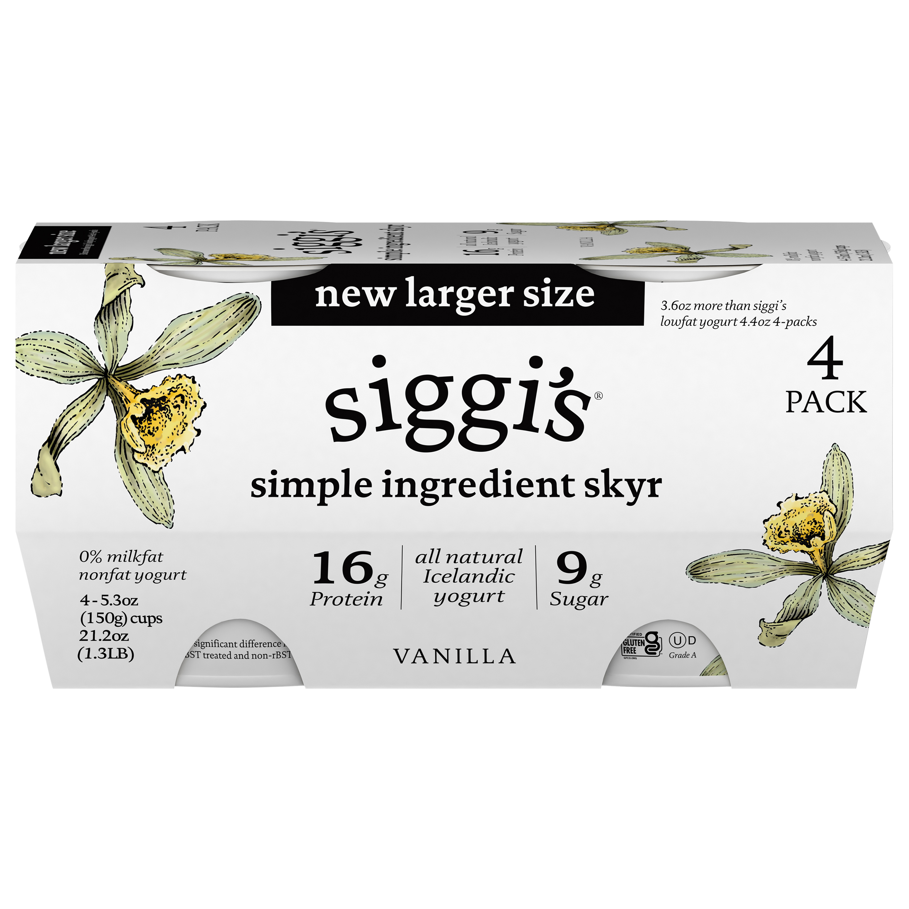 Siggi's 4 Pack Nonfat Vanilla Yogurt 4 - 5.3 oz Cups