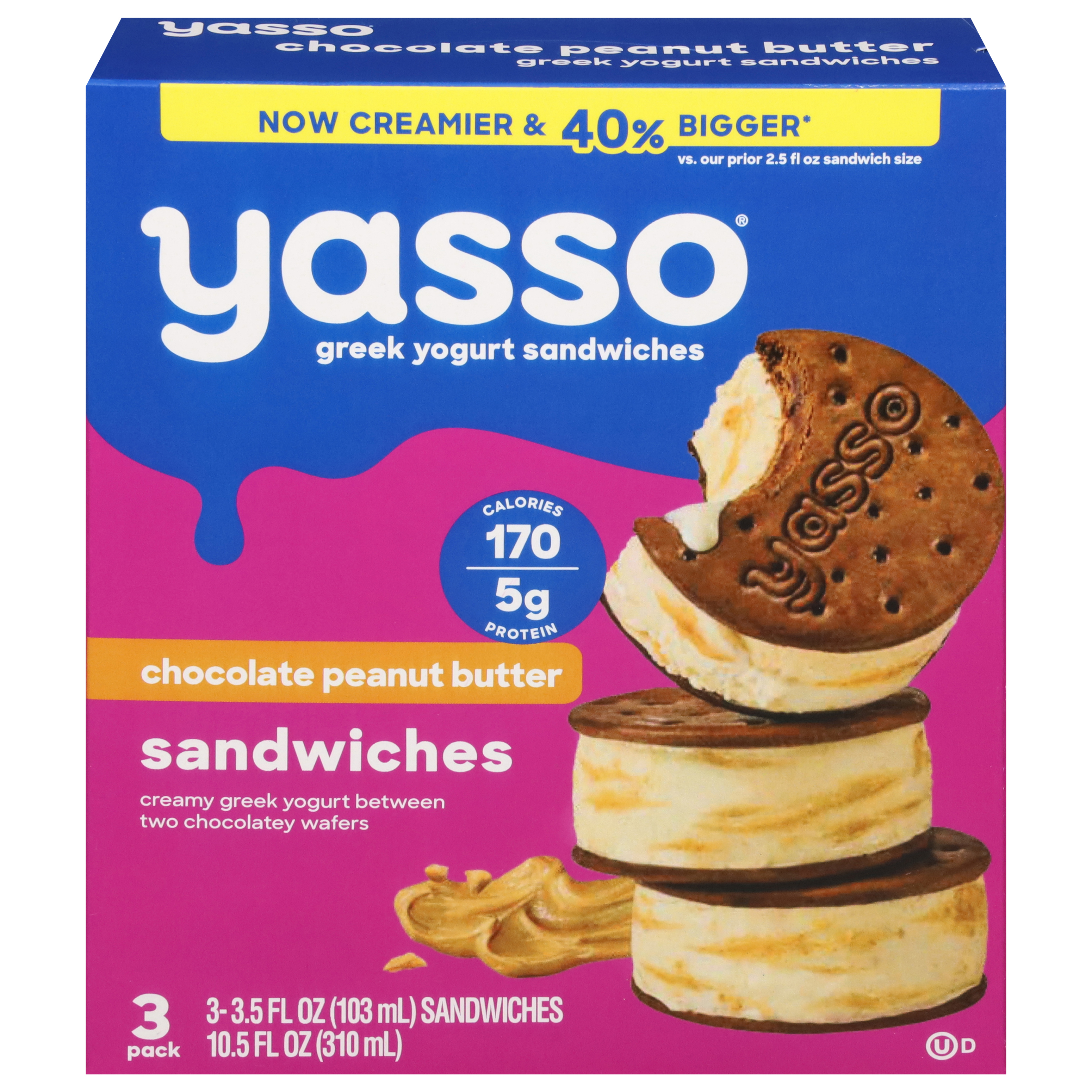 Yasso Chocolate Peanut Butter Greek Yogurt Sandwiches 3 - 3.5 fl oz ea