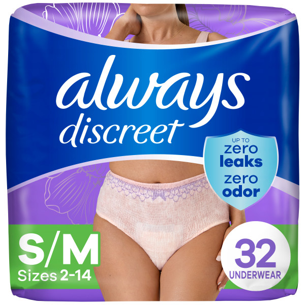 Always Discreet Discreet Adult Incontinence Underwear for Women, S/M, 32 Each