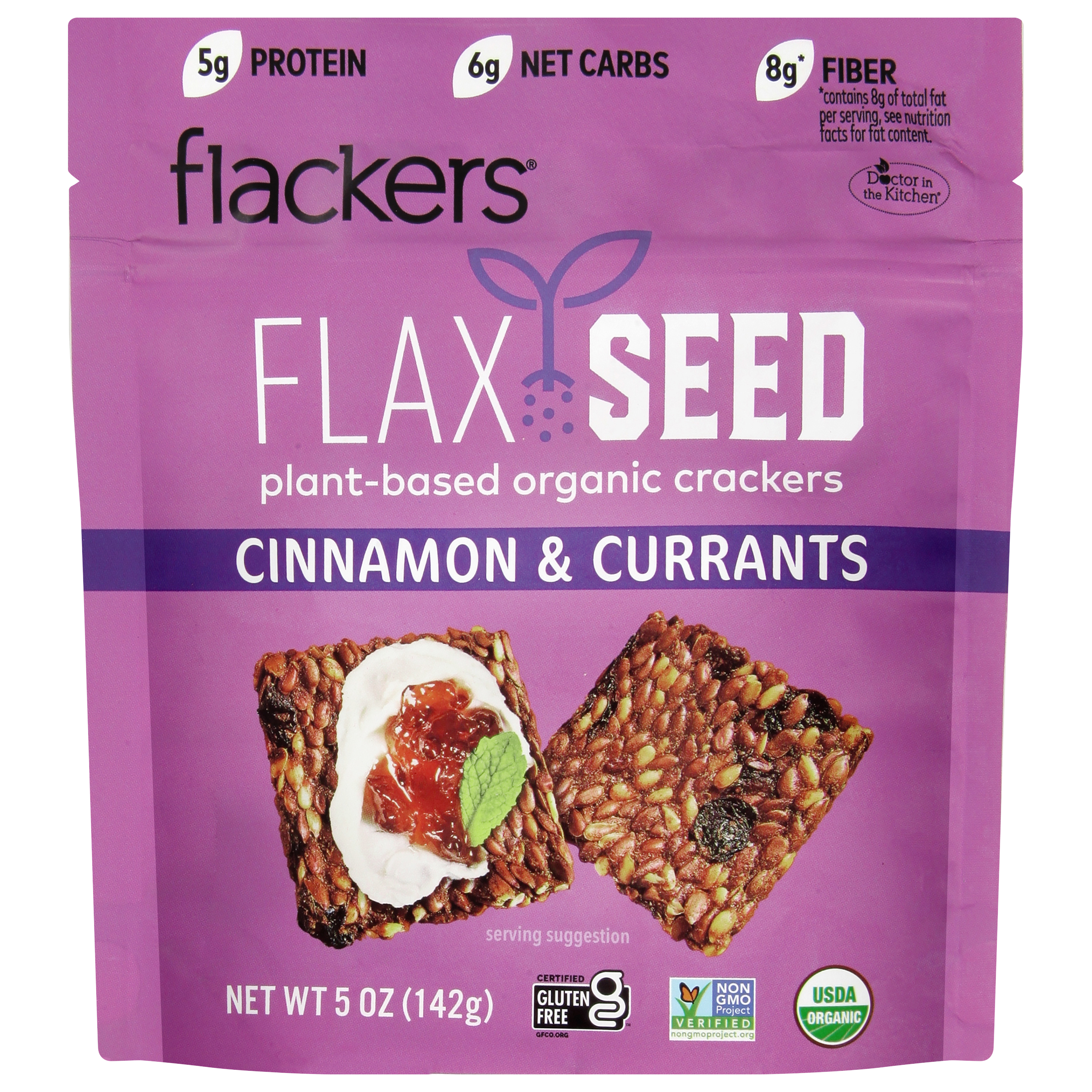 Flackers Organic Plant-Based Flax Seed Cinnamon & Currants Crackers