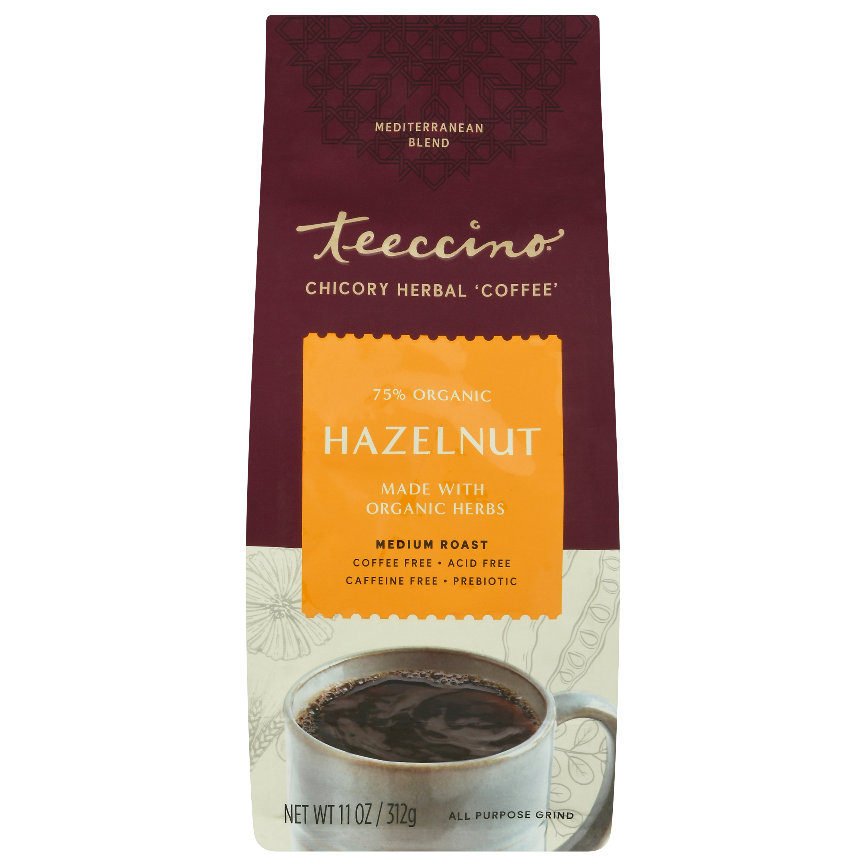 Teeccino Mediterranean Blend Medium Roast Hazelnut Herbal Coffee