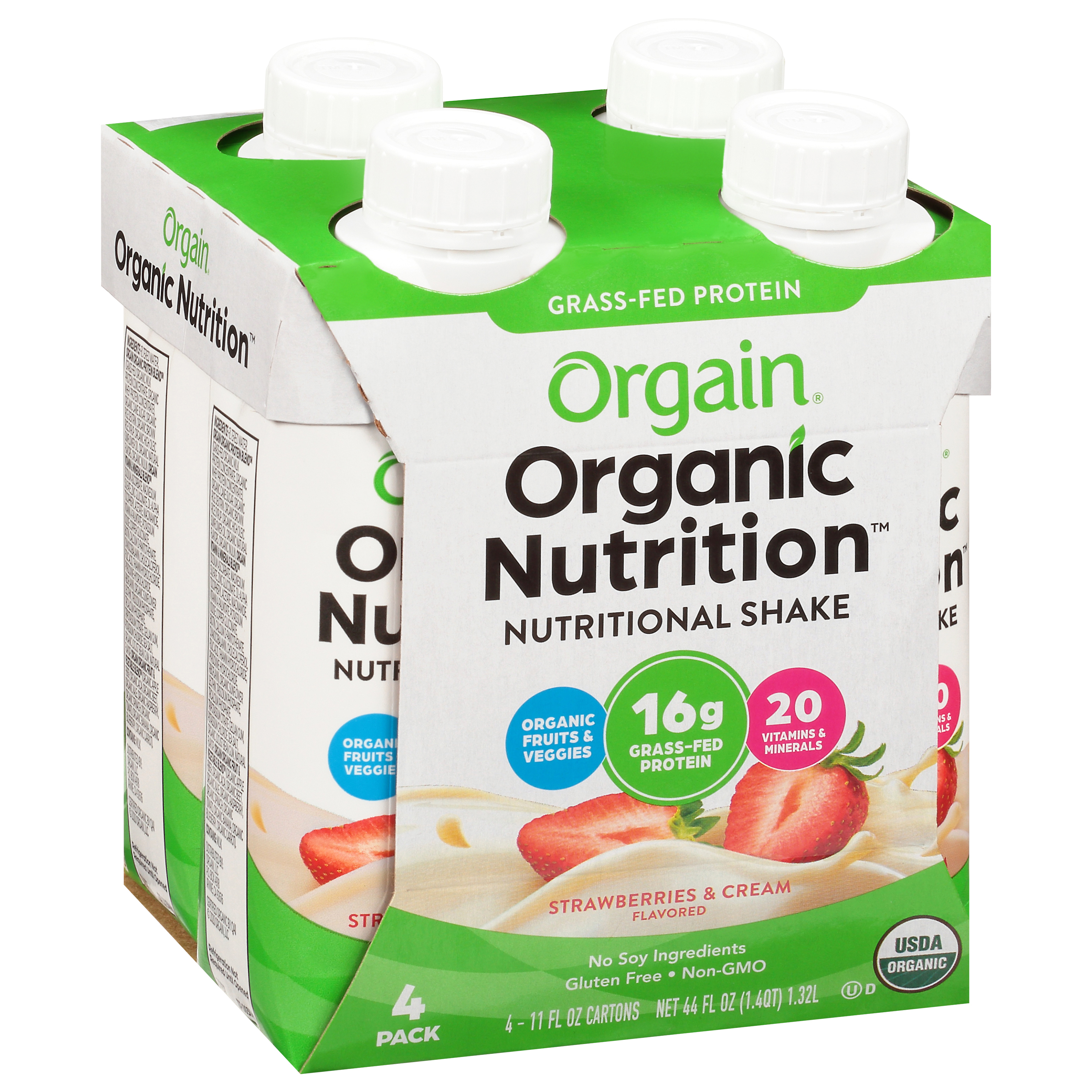 Orgain Organic Nutrition Strawberries & Cream Flavored Nutritional Shake 4 - 11 fl oz Cartons