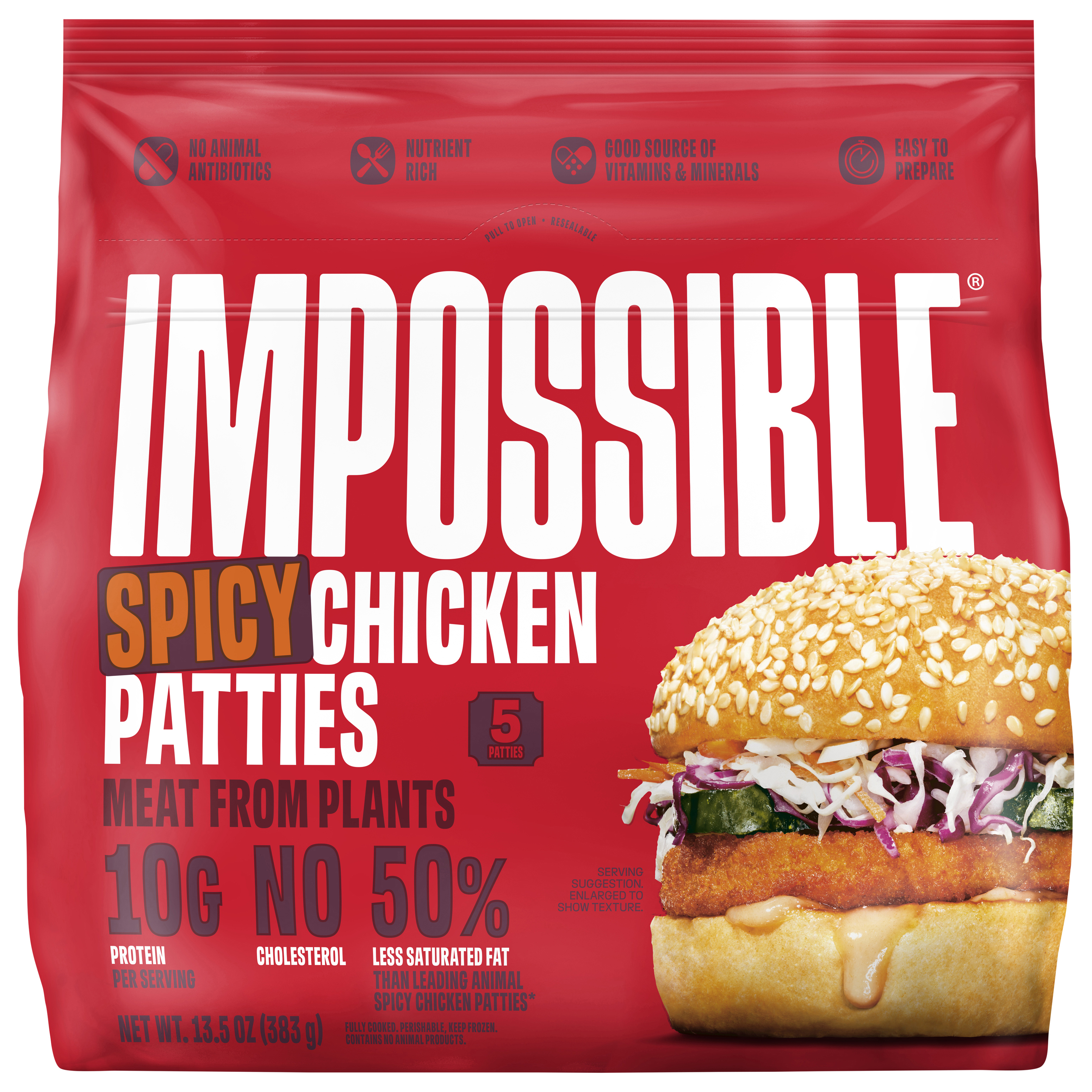 Impossible™ Spicy Chicken Patties Meat From Plants, Frozen, Fully Cooked, 5 Patties,