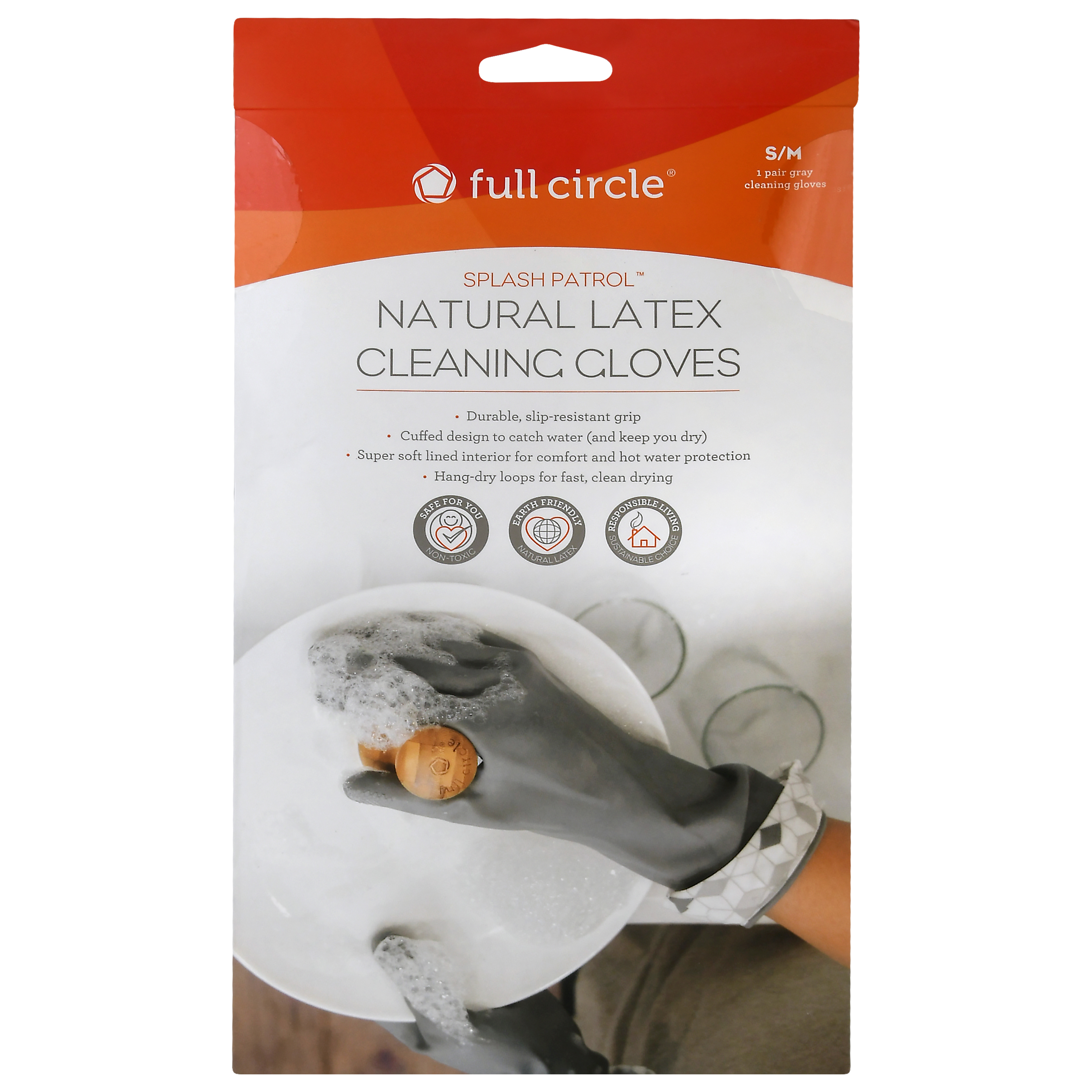 Full Circle Splash Patrol Size S/M Natural Latex Cleaning Gloves