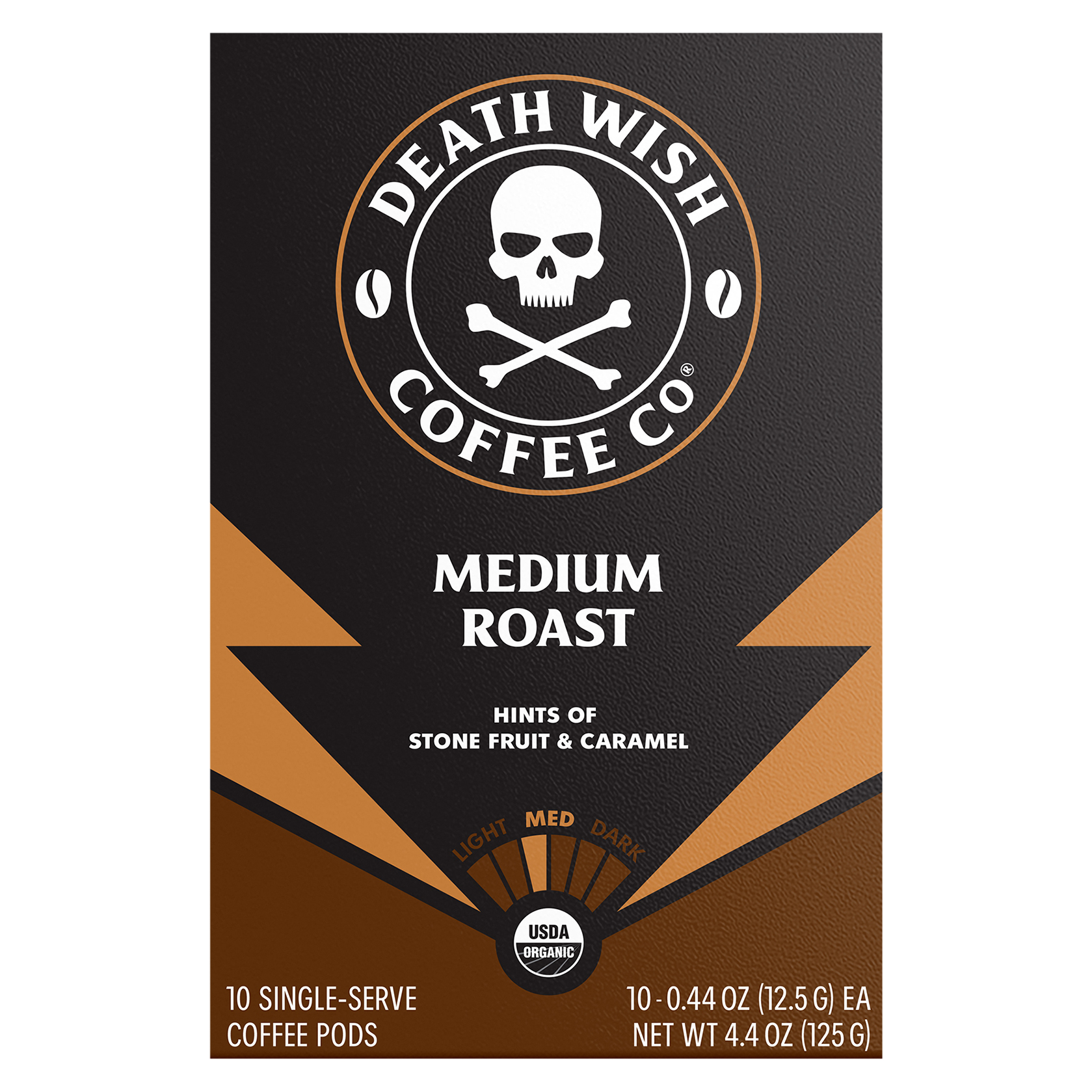 Death Wish Coffee Co Single Serve Pods Medium Roast Storen Fruit & Caramel Coffee 10 - 0.44 oz Pods