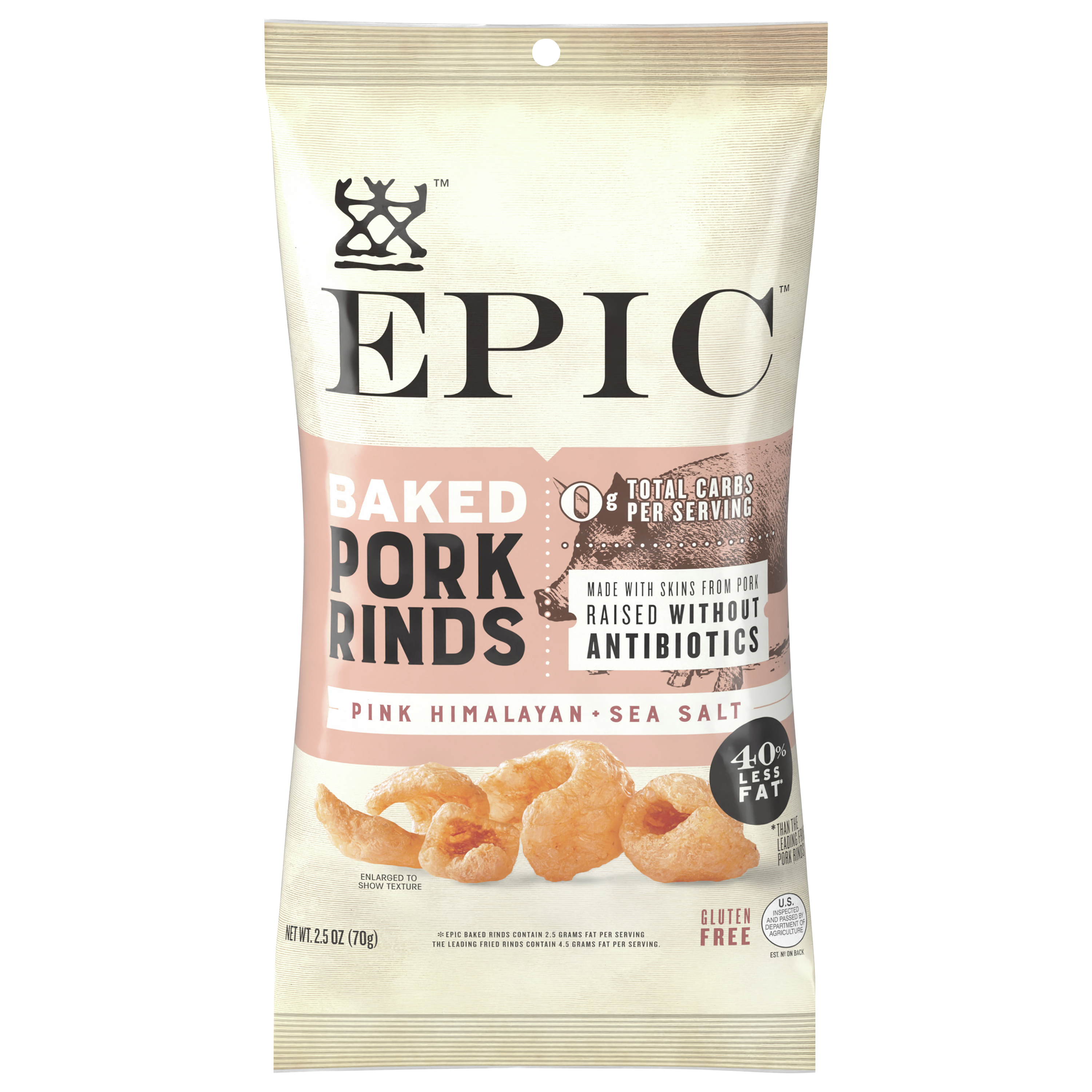 EPIC Pink Himalayan & Sea Salt Baked Pork Rinds, Keto Friendly,