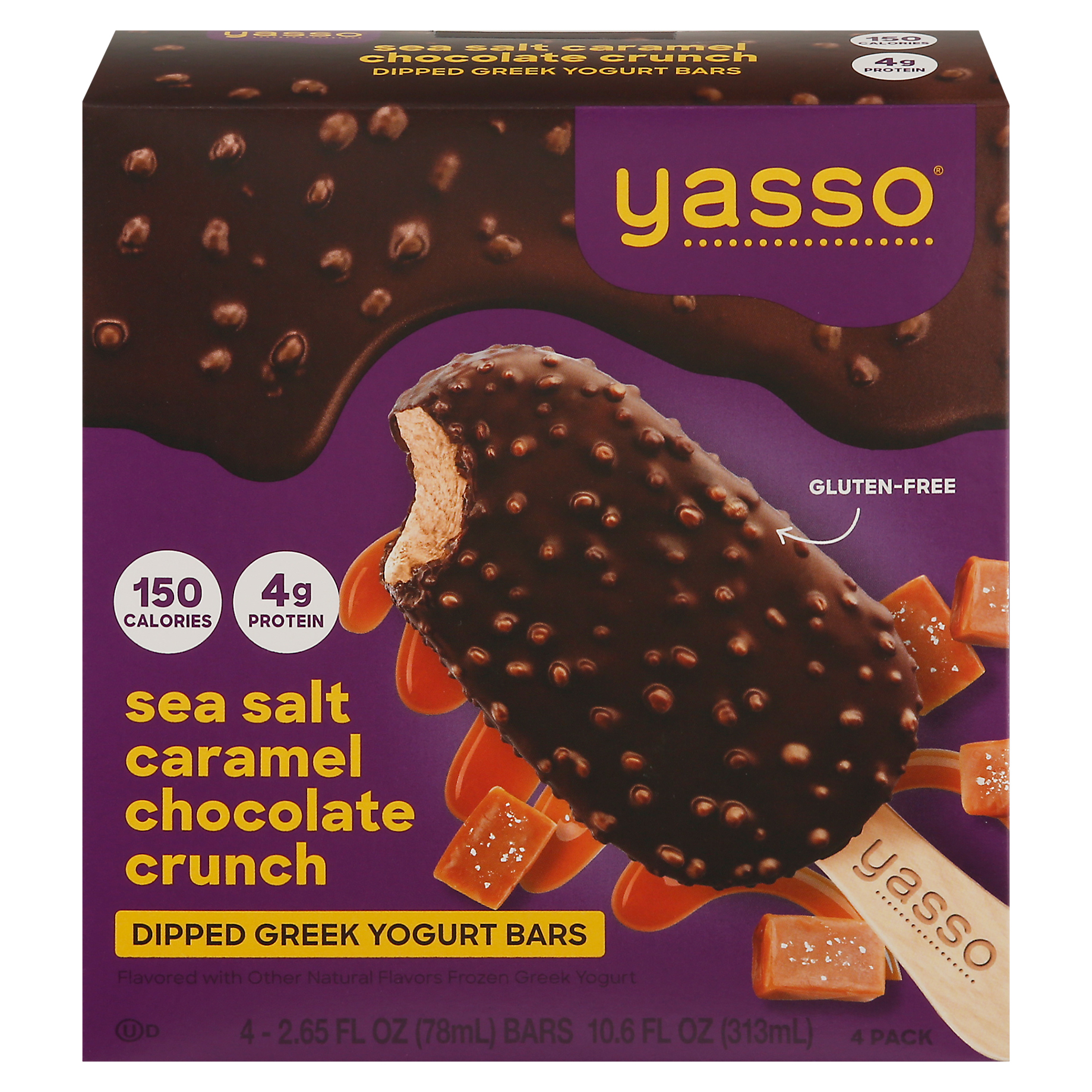 Yasso 4 Pack Sea Salt Caramel Chocolate Crunch Dipped Greek Yogurt Bars