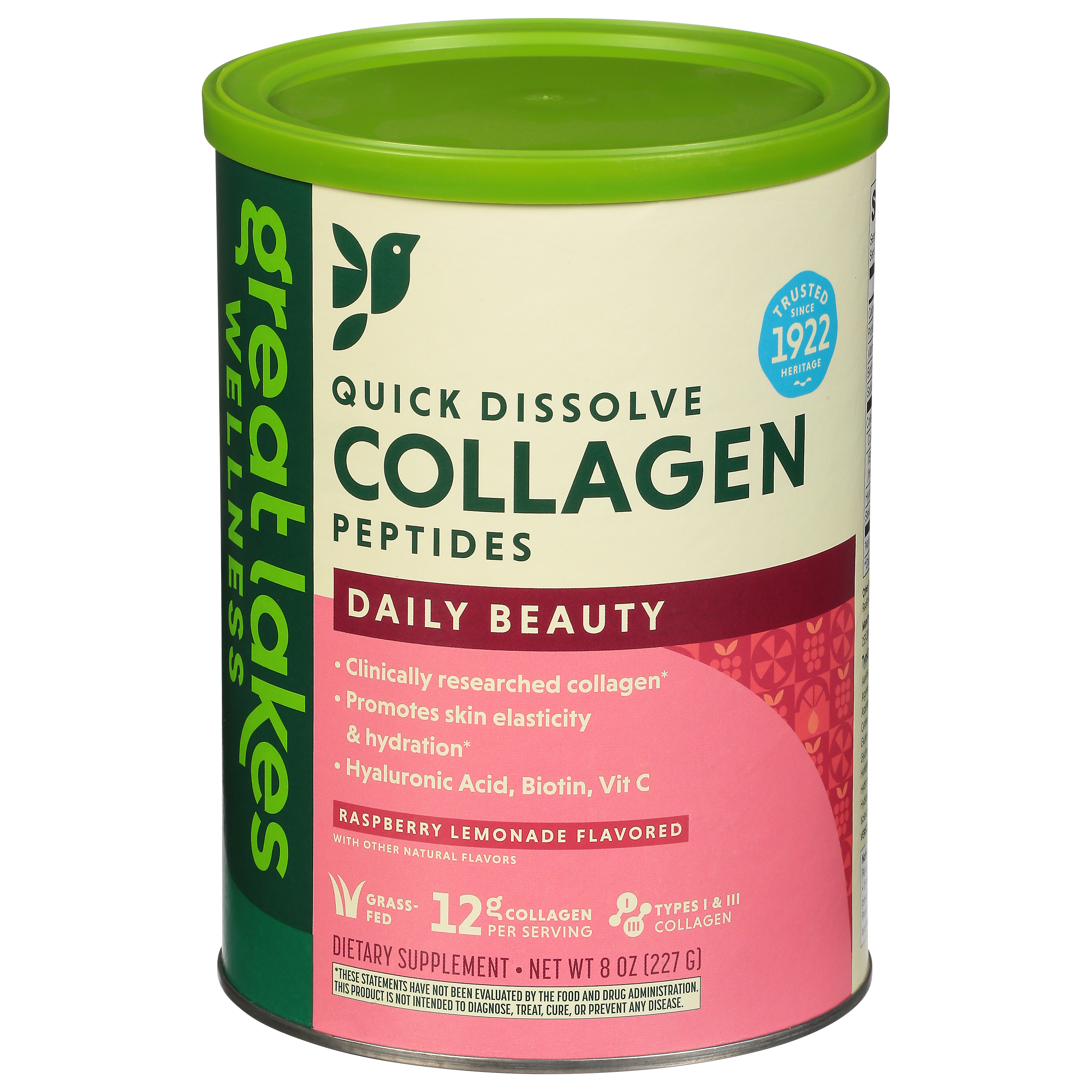 Great Lakes Wellness Quick Dissolve Raspberry Lemonade Flavored Collagen Peptides