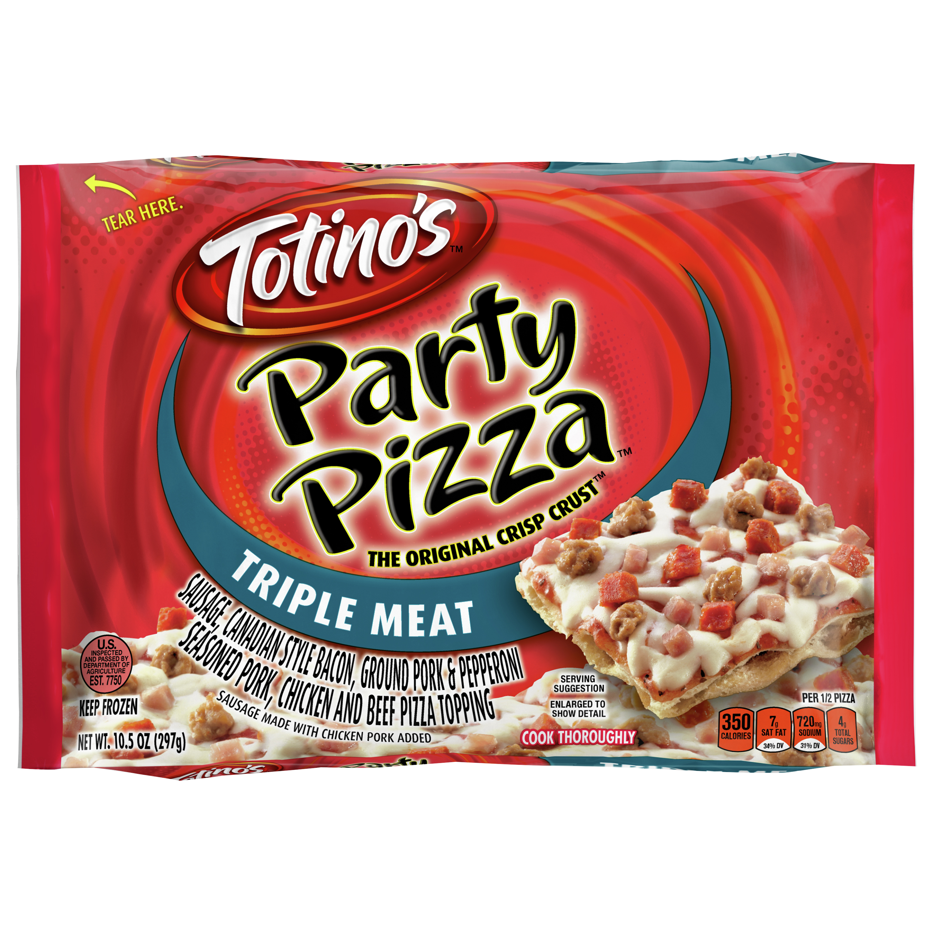 Totino's Party Pizza, Triple Meat, Frozen Snacks, 10.5 oz, 1 ct
