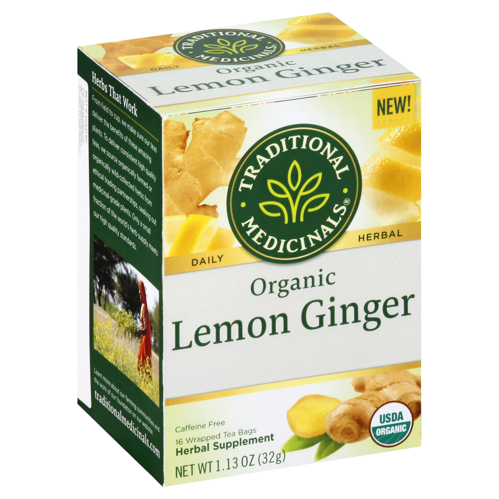 Traditional Medicinals Organic Tea Bags Lemon Ginger Herbal Supplement