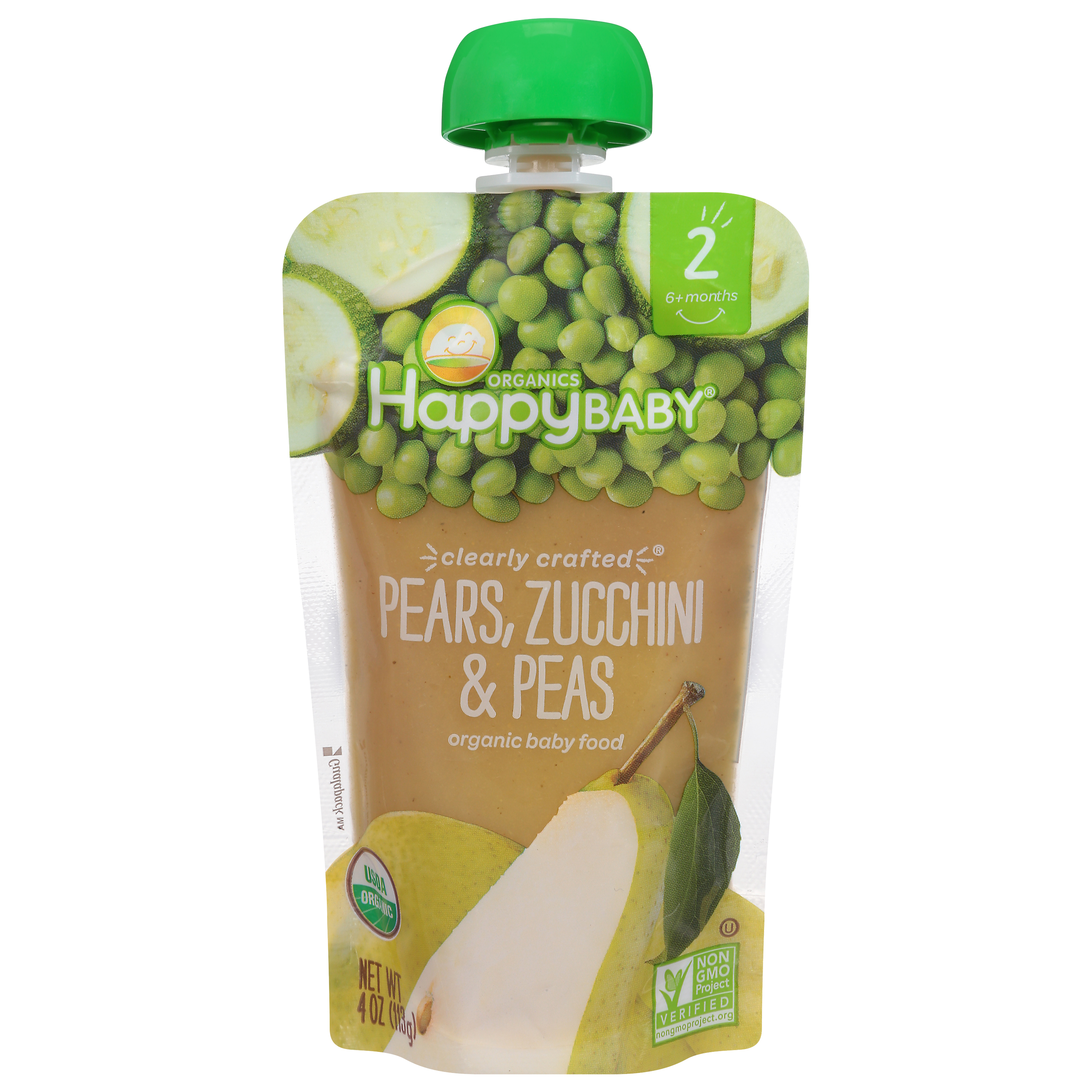 HappyBaby Organics Organic 2 (6+ Months) Pears, Zucchini & Peas Baby Food