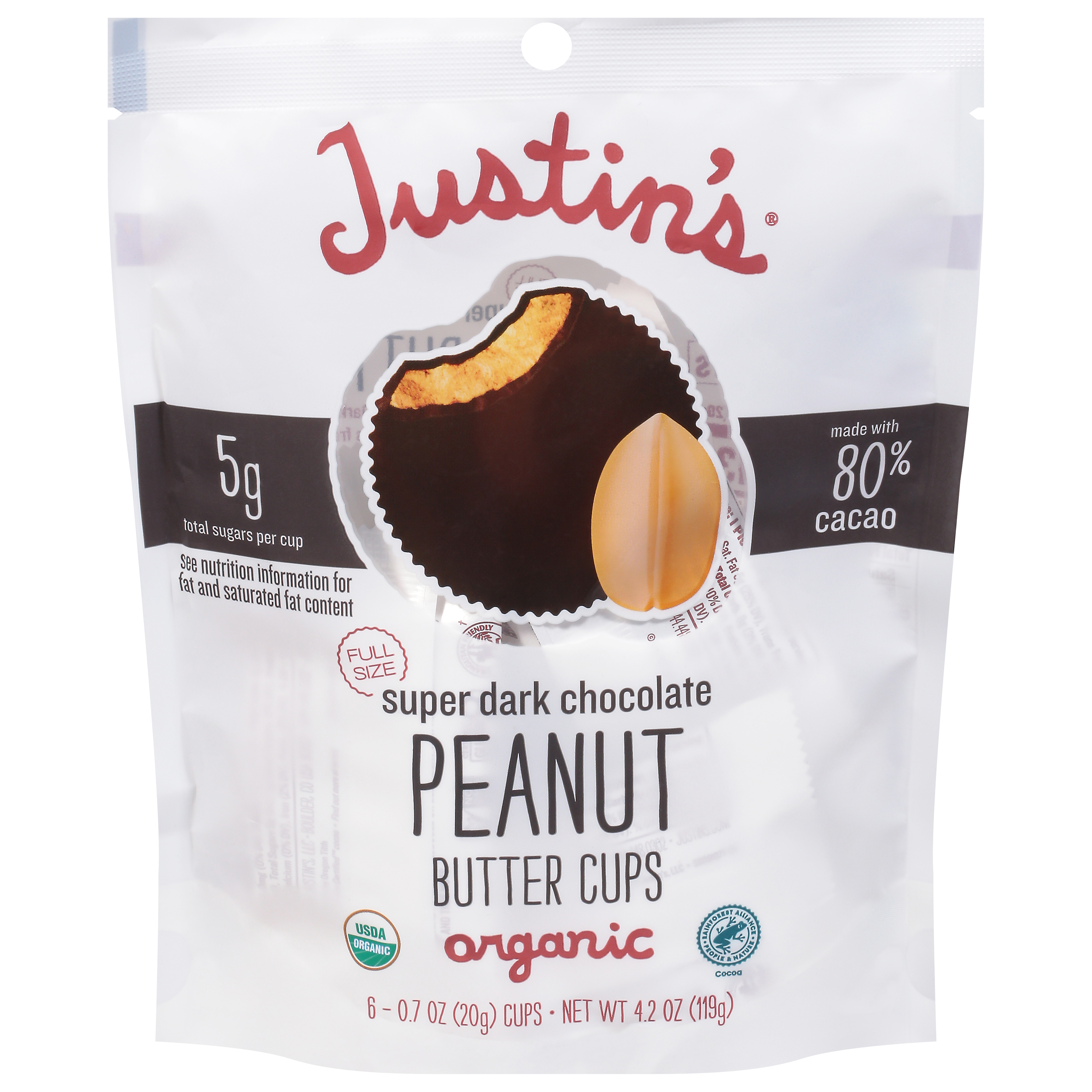Justin's Organic Super Dark Chocolate Peanut Butter Cups Full Size Cup/Tub/Bowl