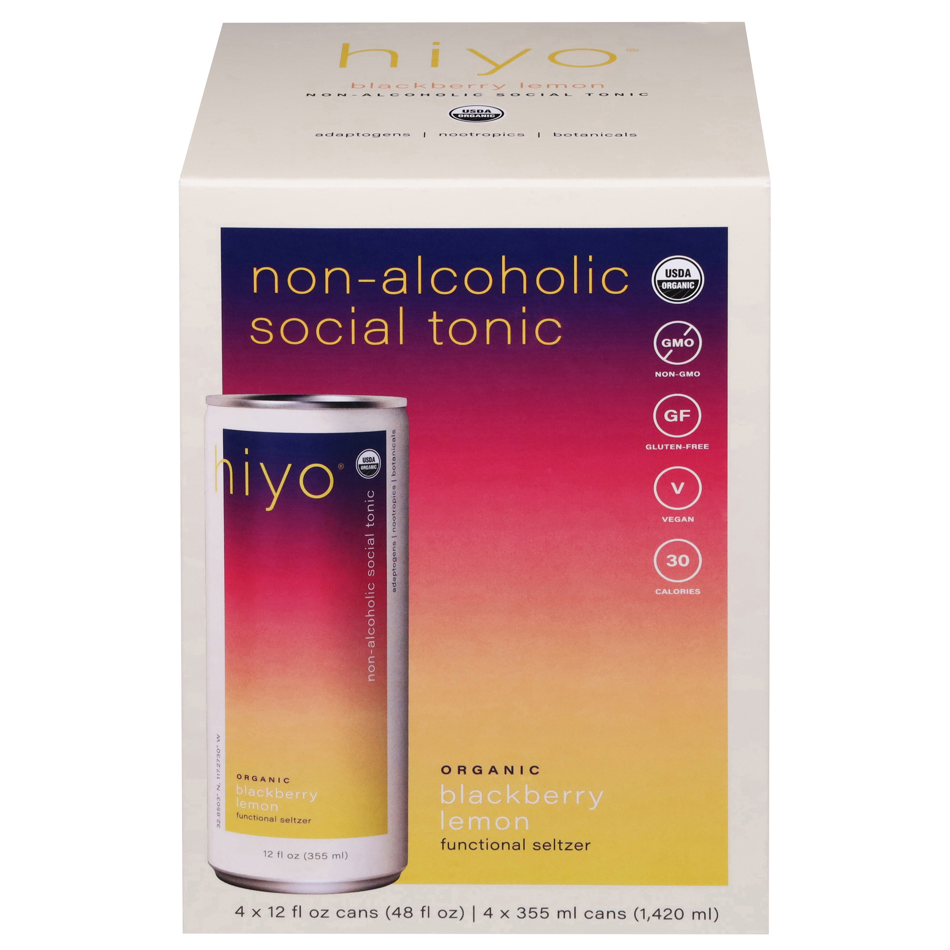 Hiyo Organic Blackberry Lemon Functional Seltzer