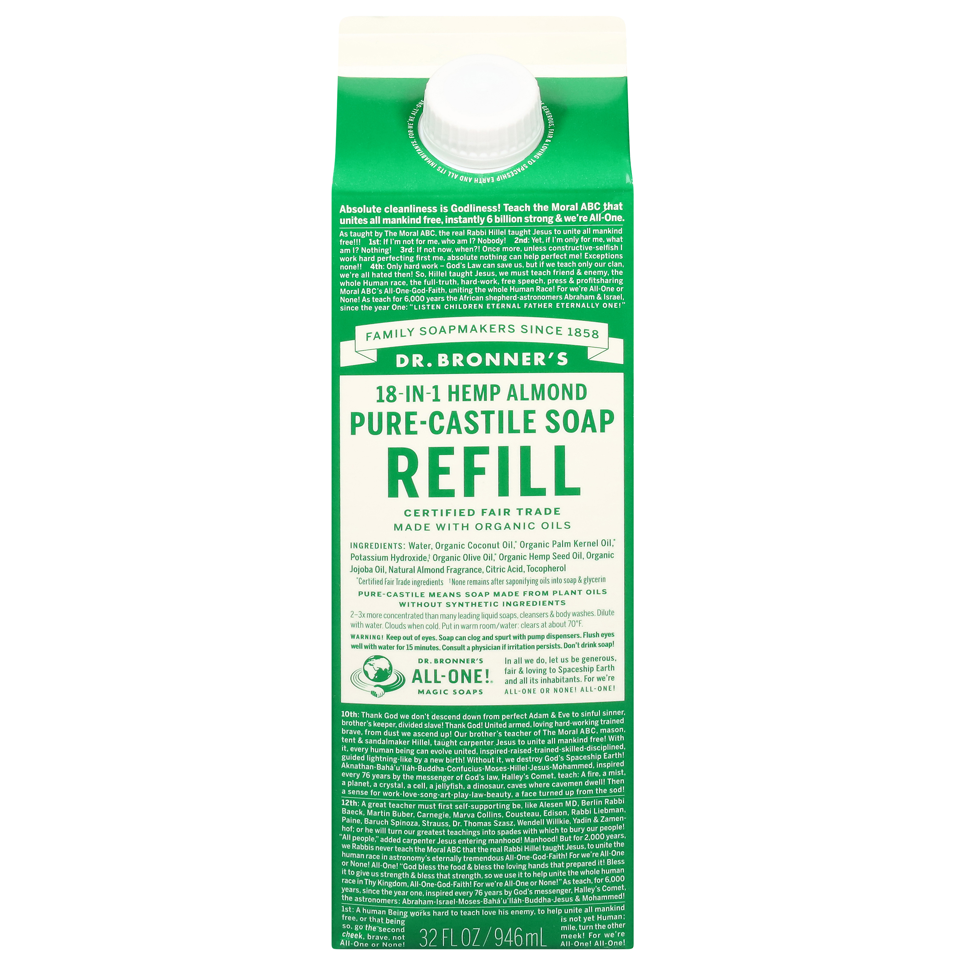 Dr. Bronner's Pure-Castile 18-In-1 Refill Hemp Almond Soap