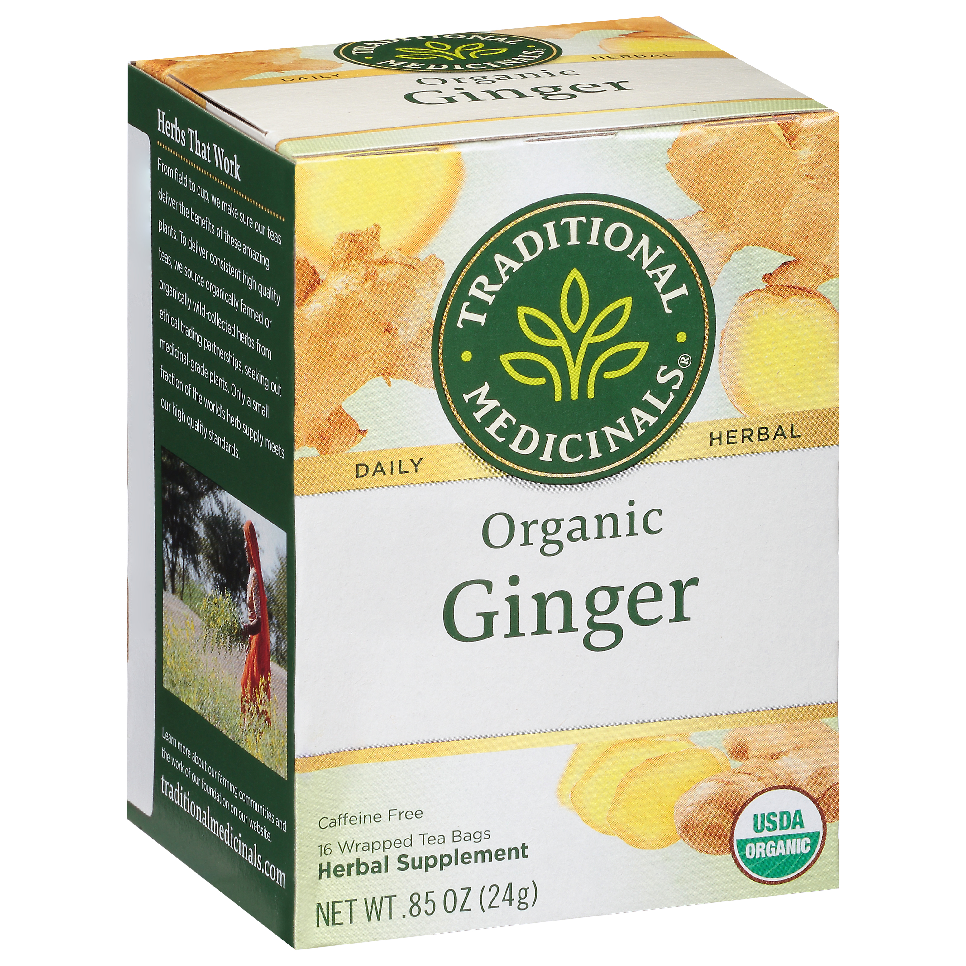 Traditional Medicinals Tea Bags Organic Ginger Herbal Supplement 16 Tea Bags