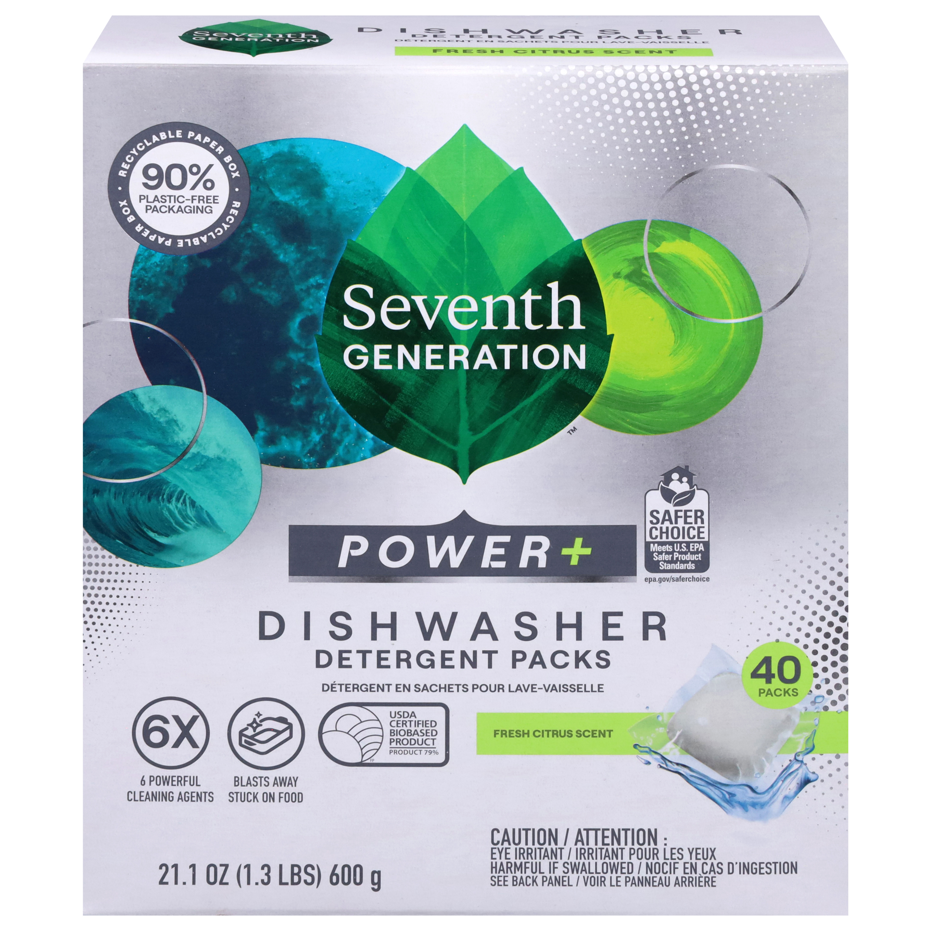 Seventh Generation Power+ Dishwasher Fresh Citrus Scent Detergent Packs