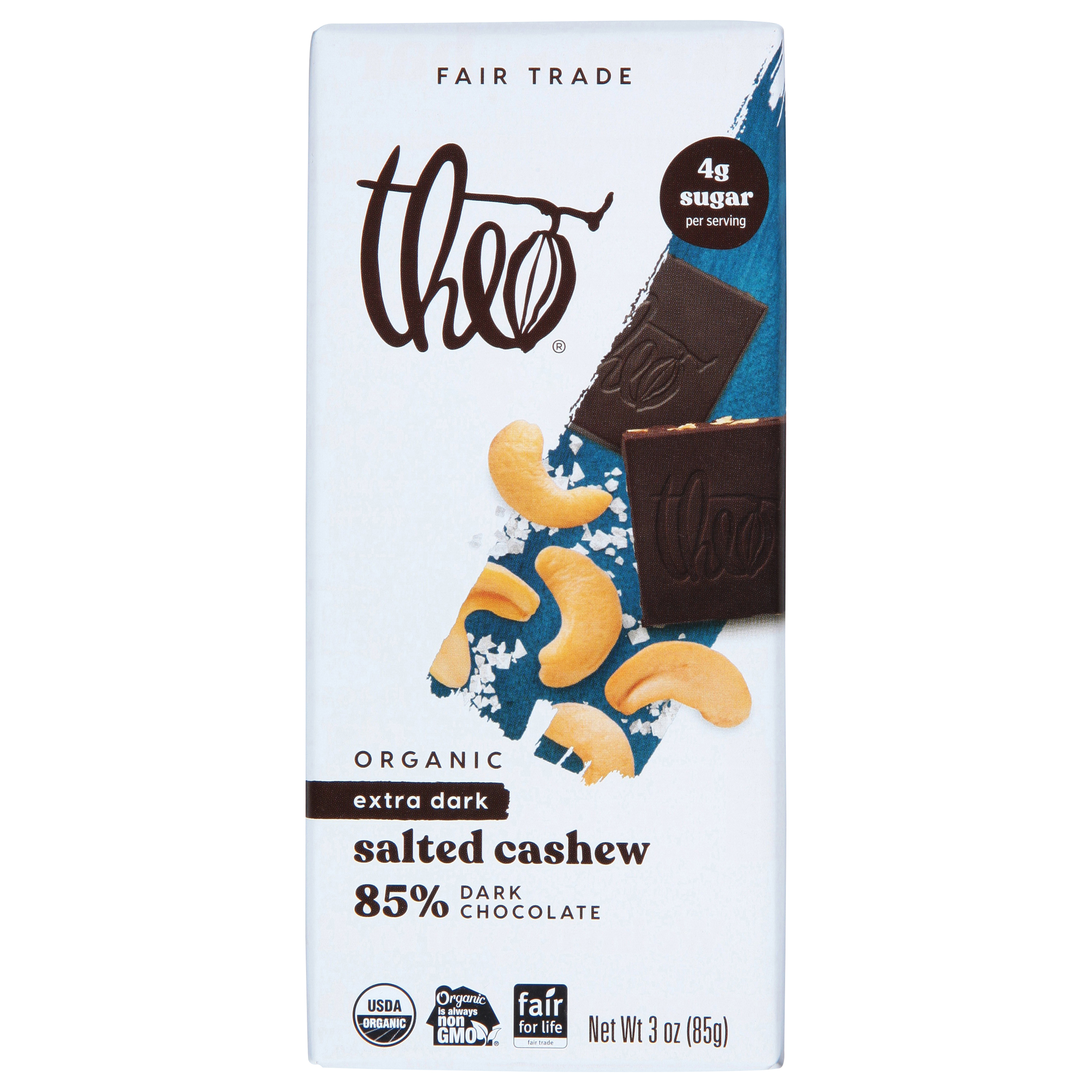 Theo 85% Organic Extra Dark Salted Cashew Dark Chocolate
