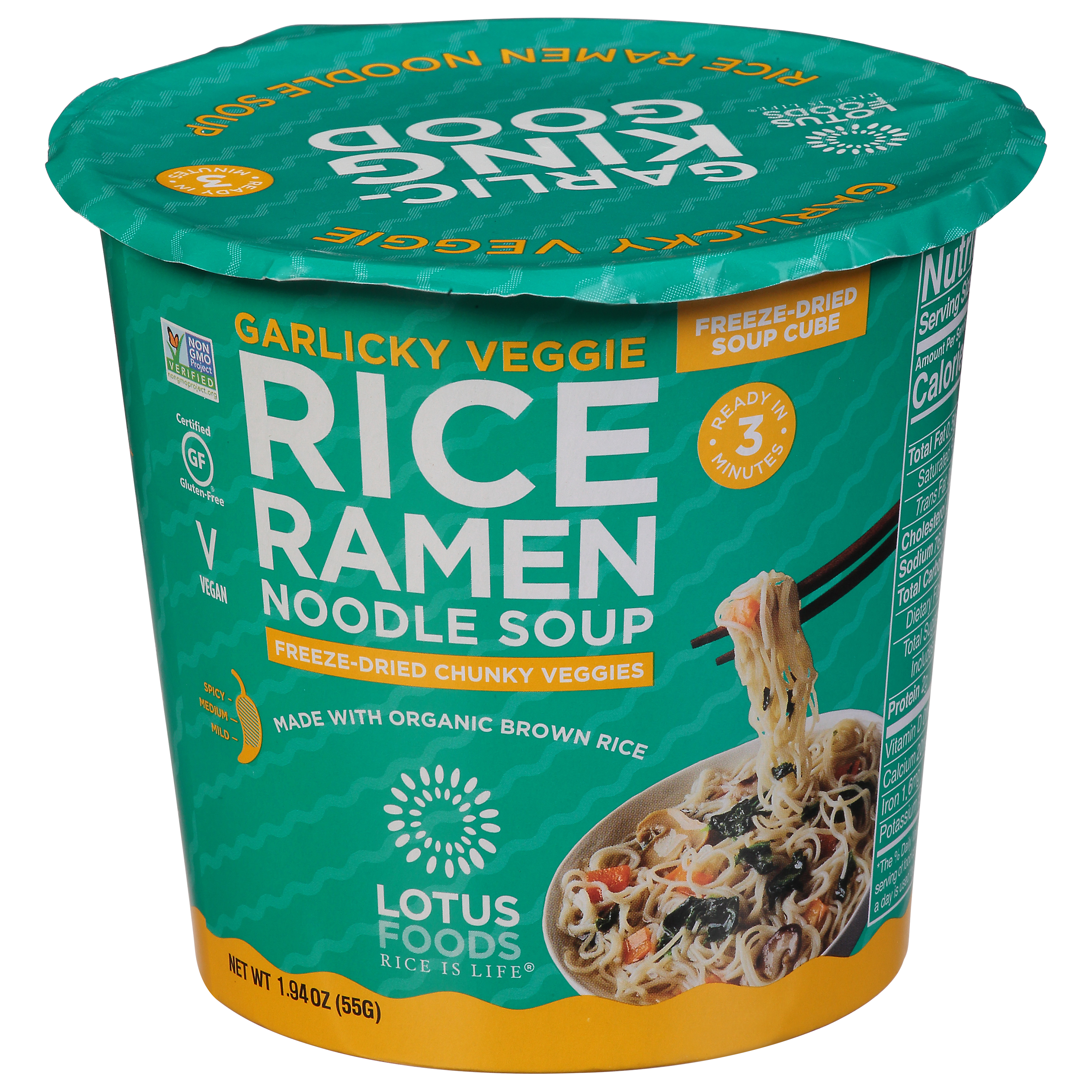 Lotus Foods Mild Garlicky Veggie Rice Ramen Noodle Soup 1.94 oz Bowl