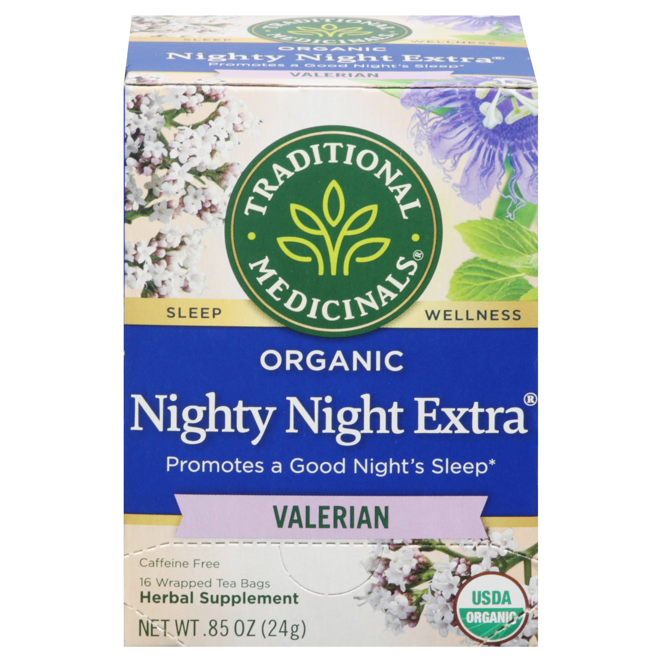 Traditional Medicinals Nighty Night Extra Organic Valerian Herbal Tea 16 Tea Bags
