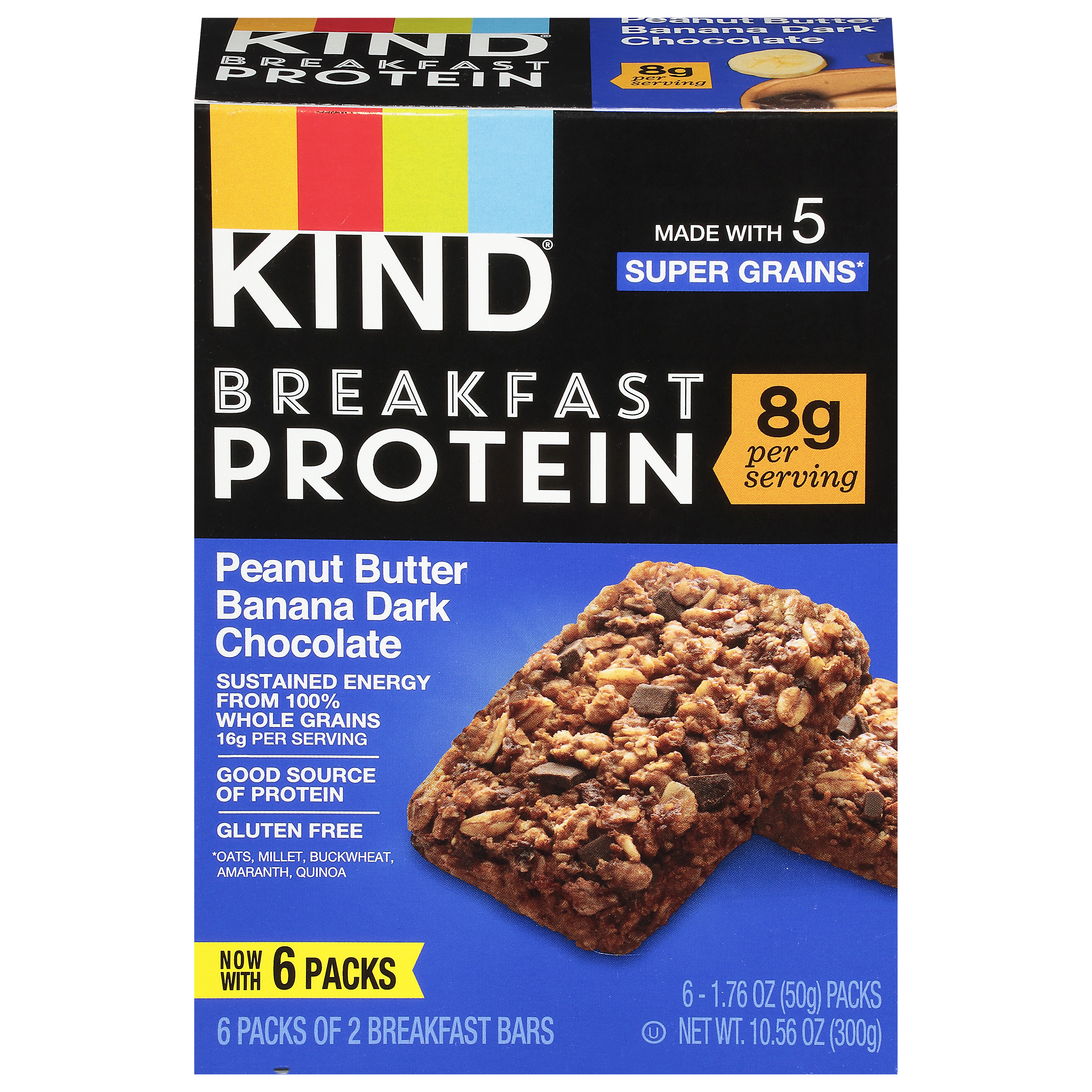 Kind Breakfast Peanut Butter Banana Dark Chocolate Protein Bars 6 - 1.76 oz ea