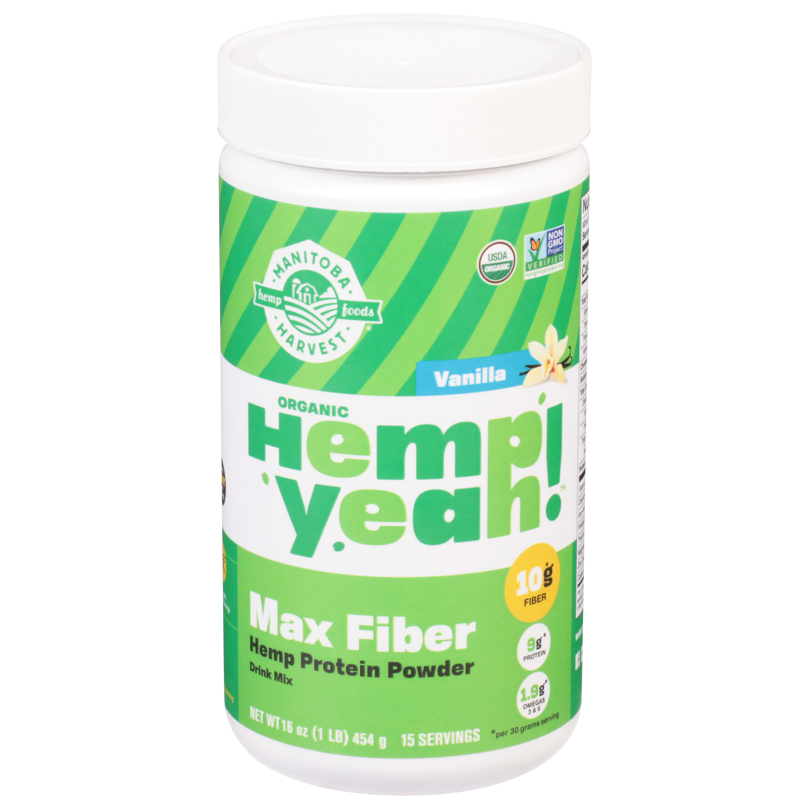 Manitoba Harvest Hemp Yeah Organic Max Fiber Vanilla Hemp Protein Powder Drink Mix