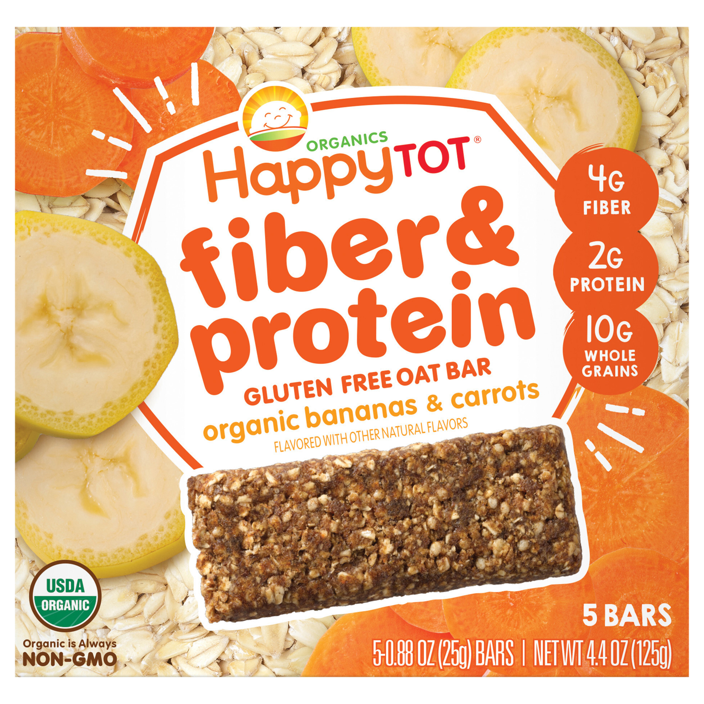 Happy Tot Organics Fiber & Protein Gluten Free Oat Bar Organic Banana & Carrot 5-0.88 oz Bars CASE