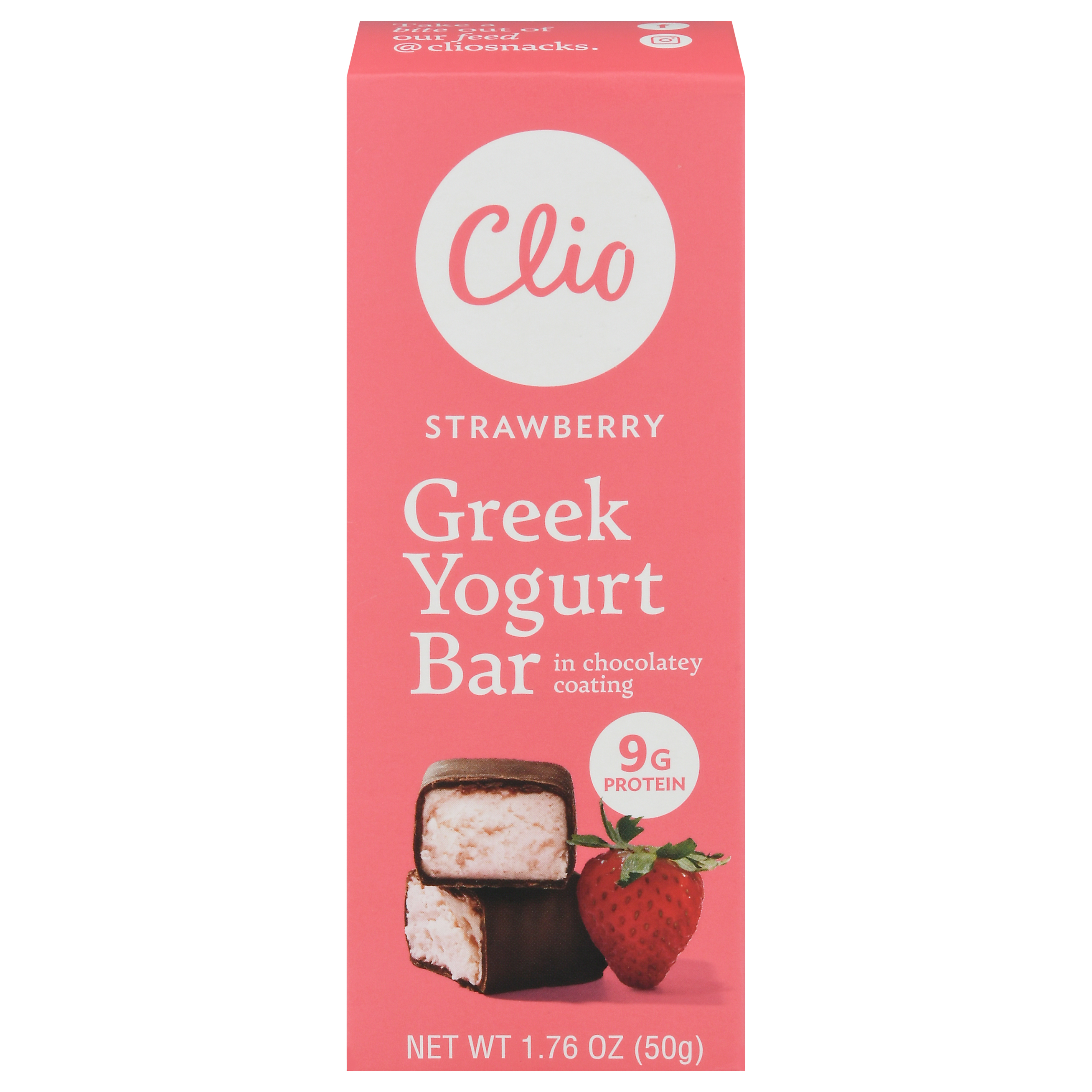 Clio Greek Strawberry Yogurt Bar in Chocolatey Coating