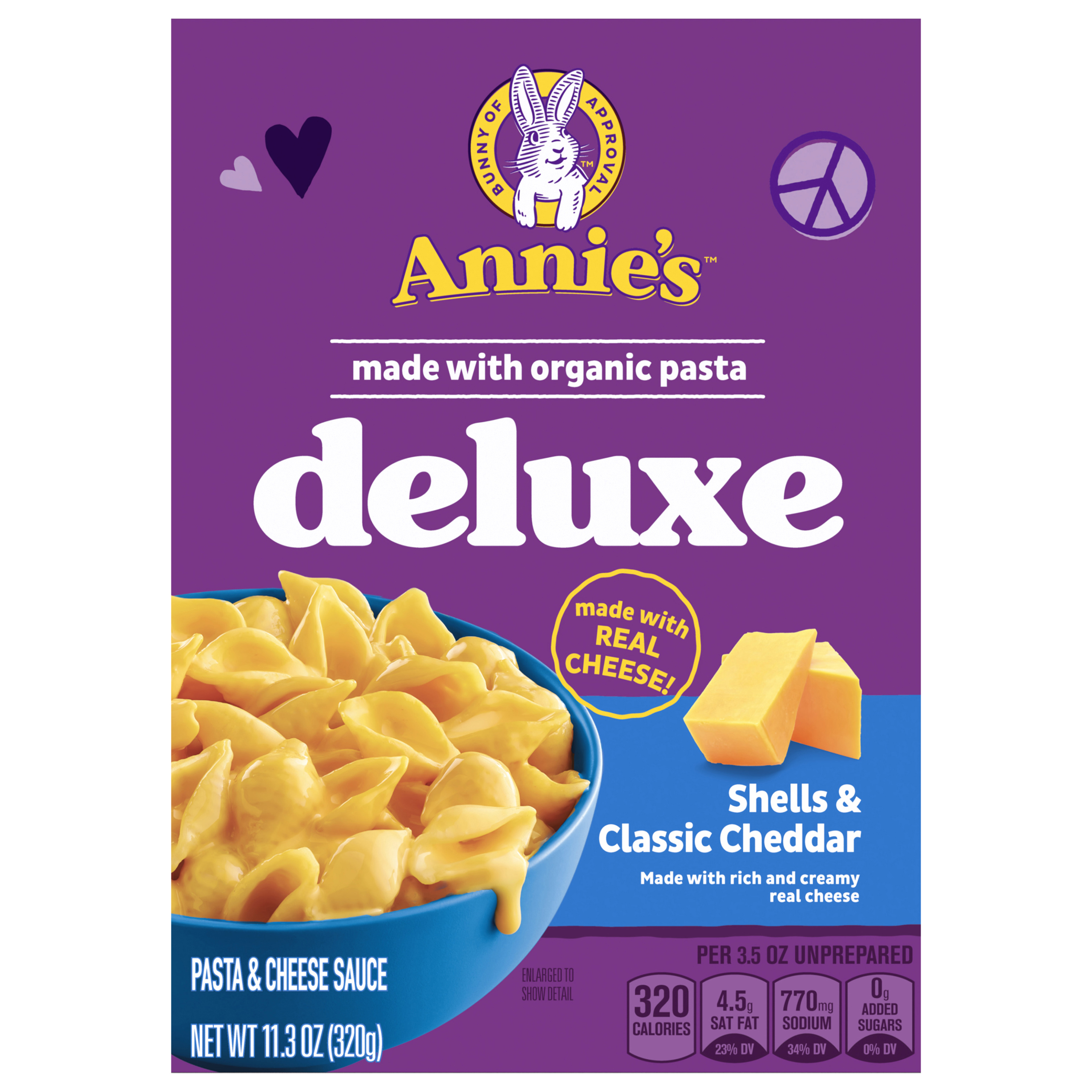 Annie's Deluxe Macaroni and Cheese with Organic Pasta, Classic Real Cheddar Cheese and Shells,