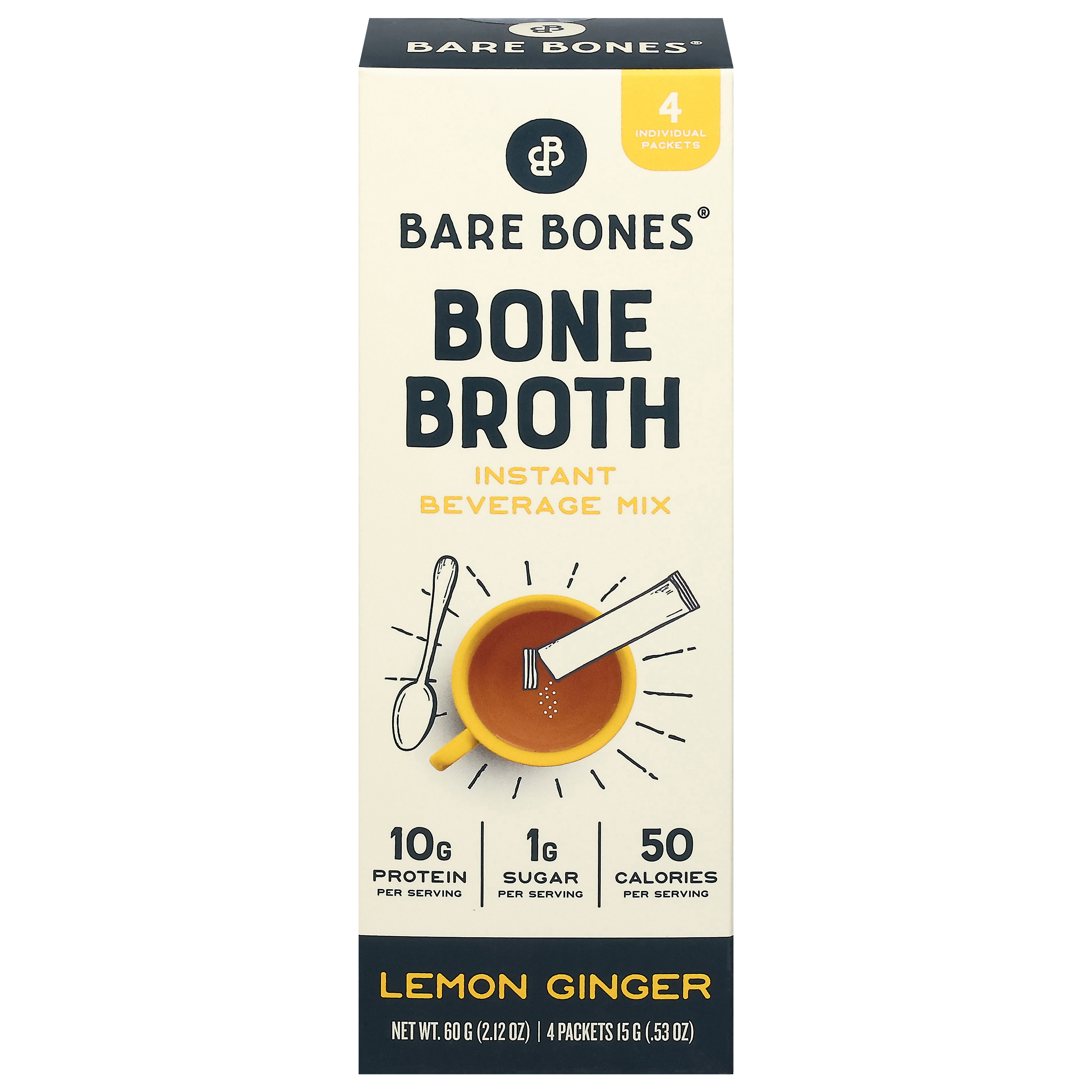 Bare Bones Instant Lemon Ginger Bone Broth 4 - 0.53 oz Packets