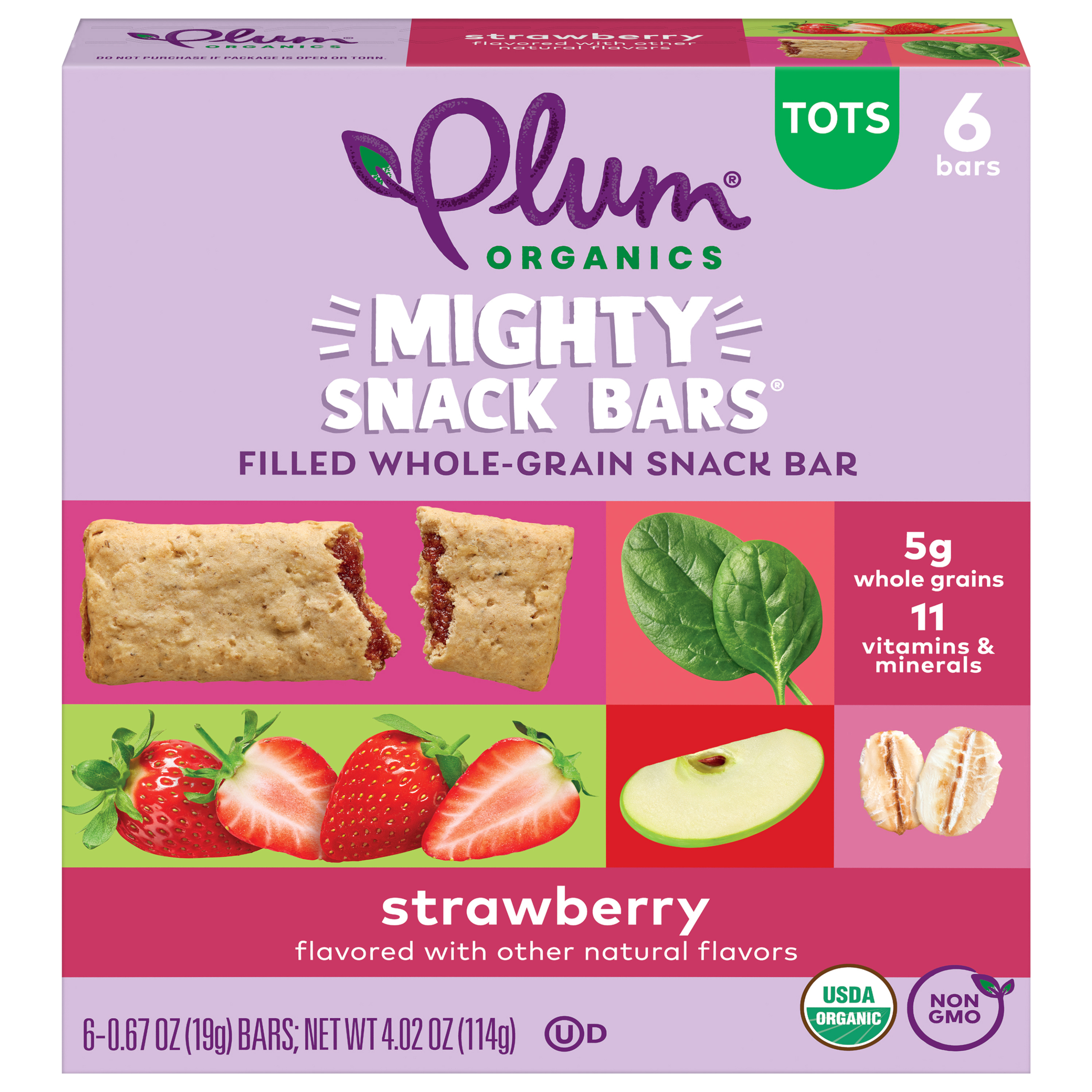 Plum Organics® Mighty Snack Bars® Filled Whole-Grain Snack Bar Strawberry 6-Count Box/.67oz Bars