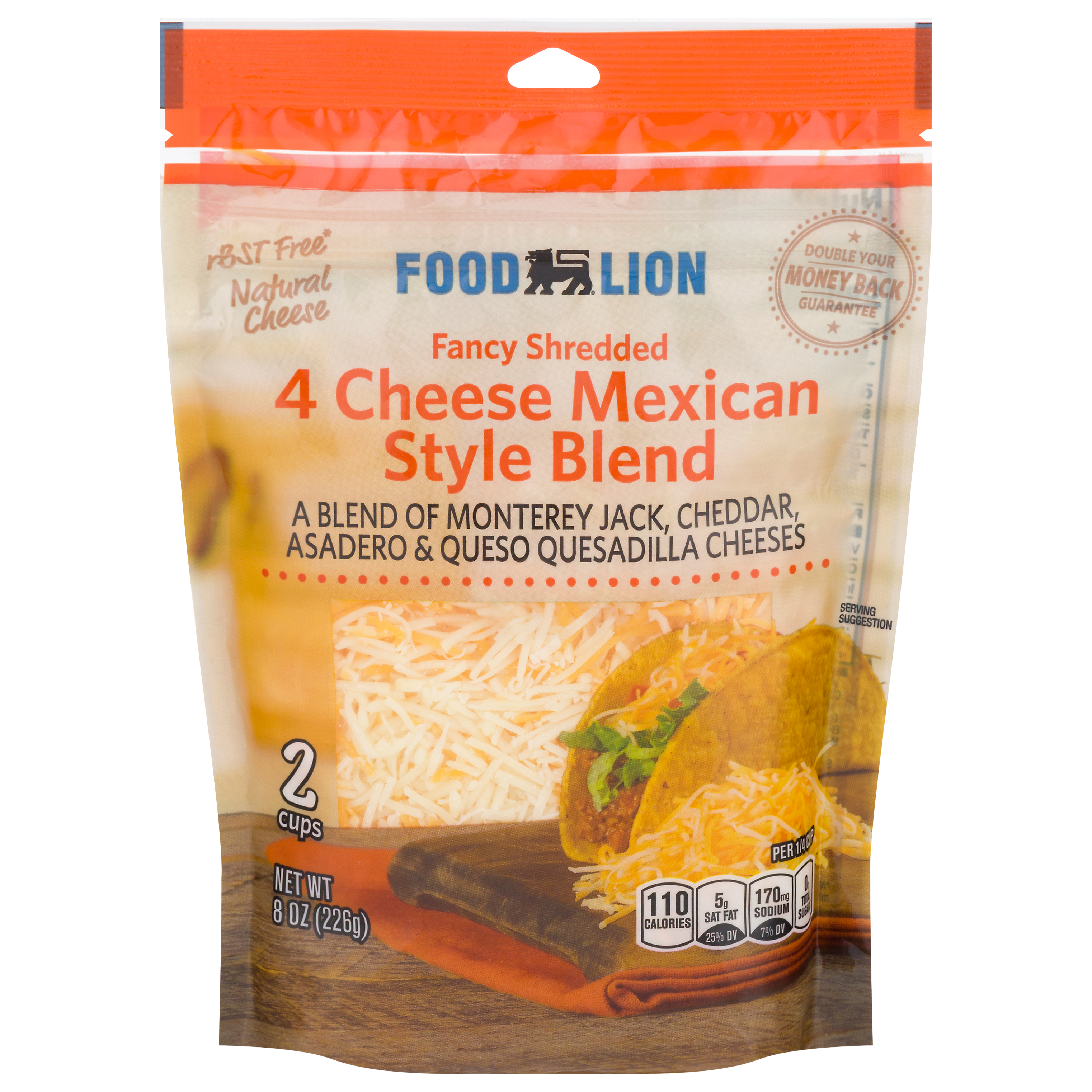 Food Lion 4 Cheese Mexican Style Blend Fancy Shredded Cheese 8 oz Pouch