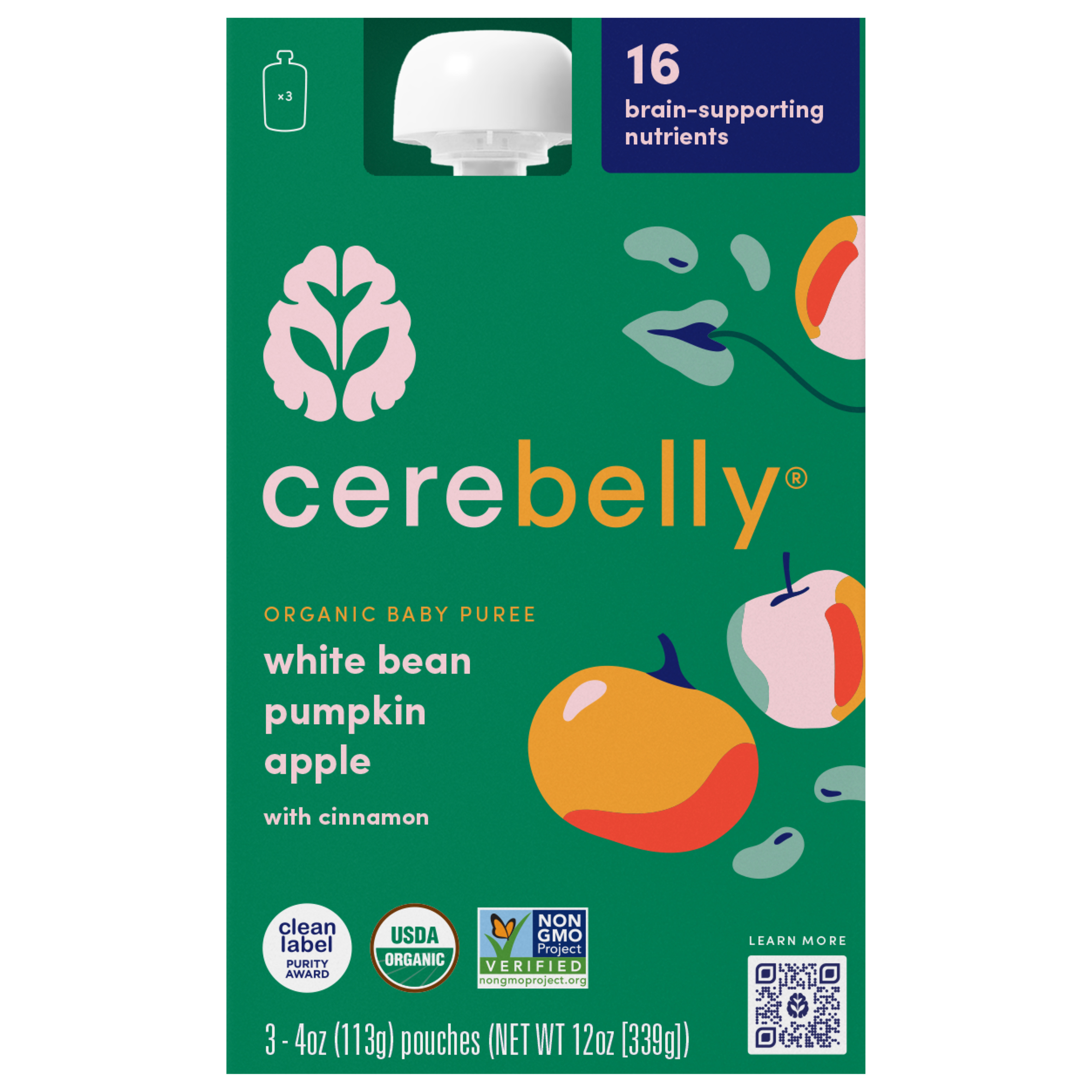 Cerebelly Organic White Bean Pumpkin Apple 4oz/3pk