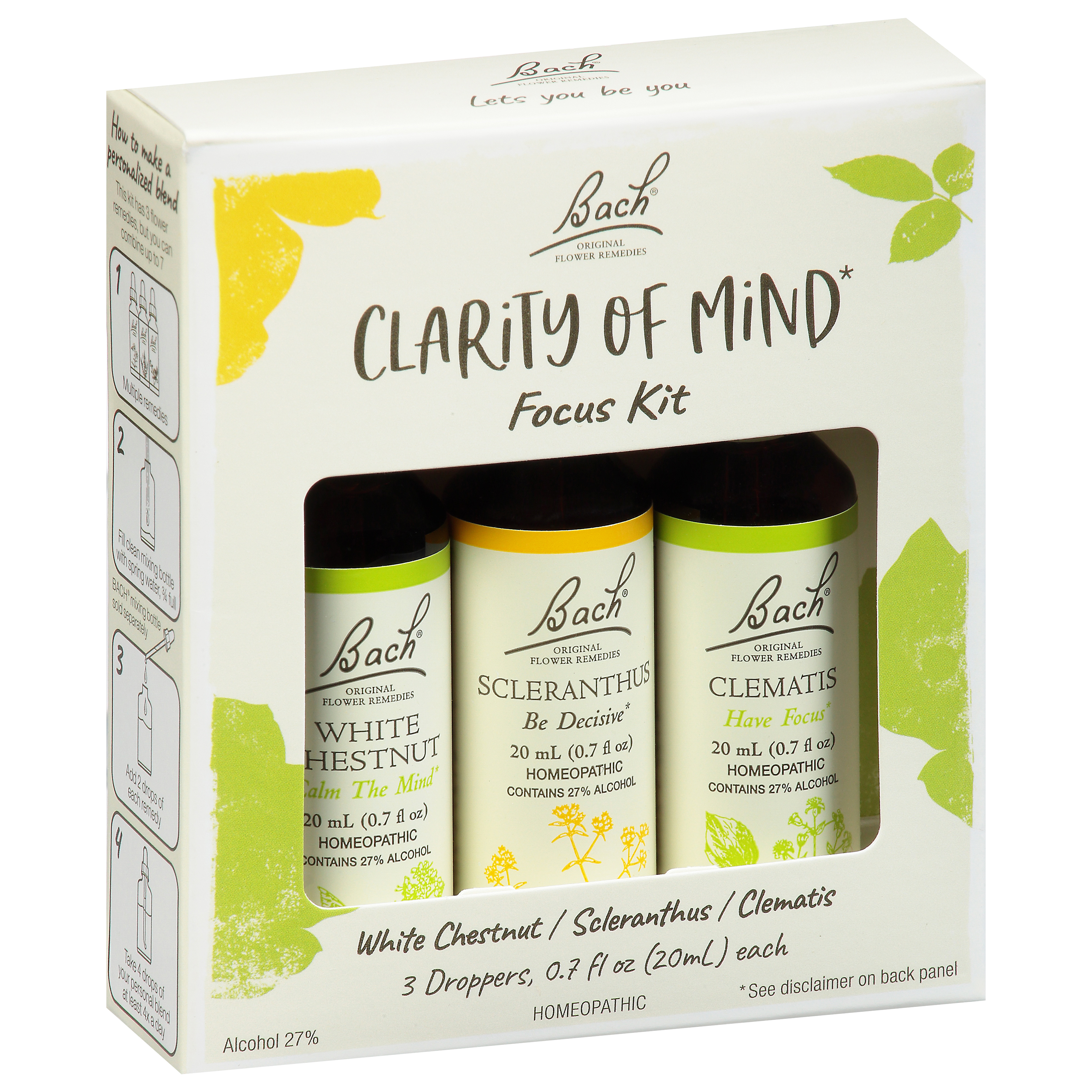 Bach Original Flower Remedies White Chestnut/Scleranthus/Clematis Clarity of Mind Focus Kit 3 - 0.7 fl oz Droppers