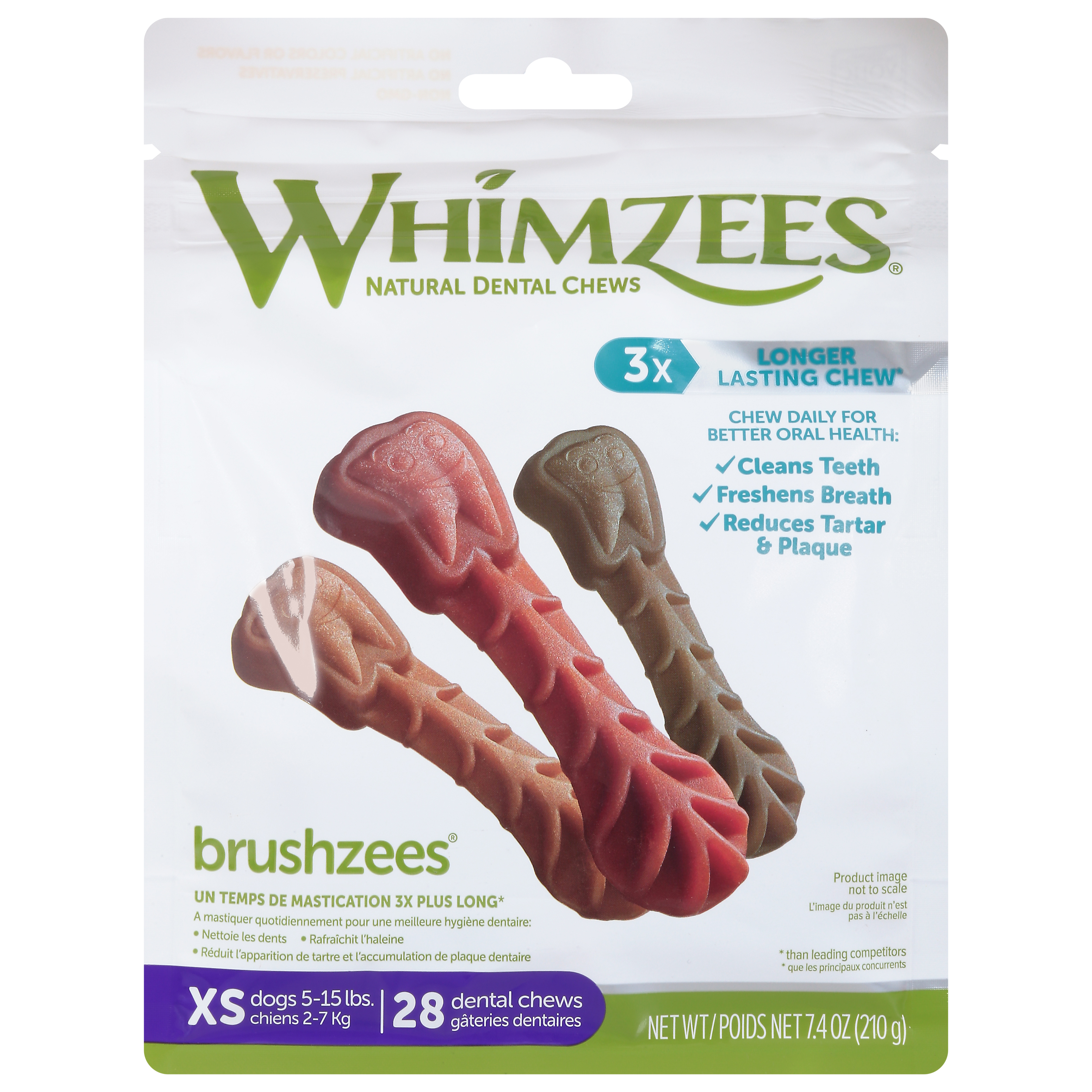 Whimzees Brushzees XS Dogs (5-15 lbs) Natural Dental Chews