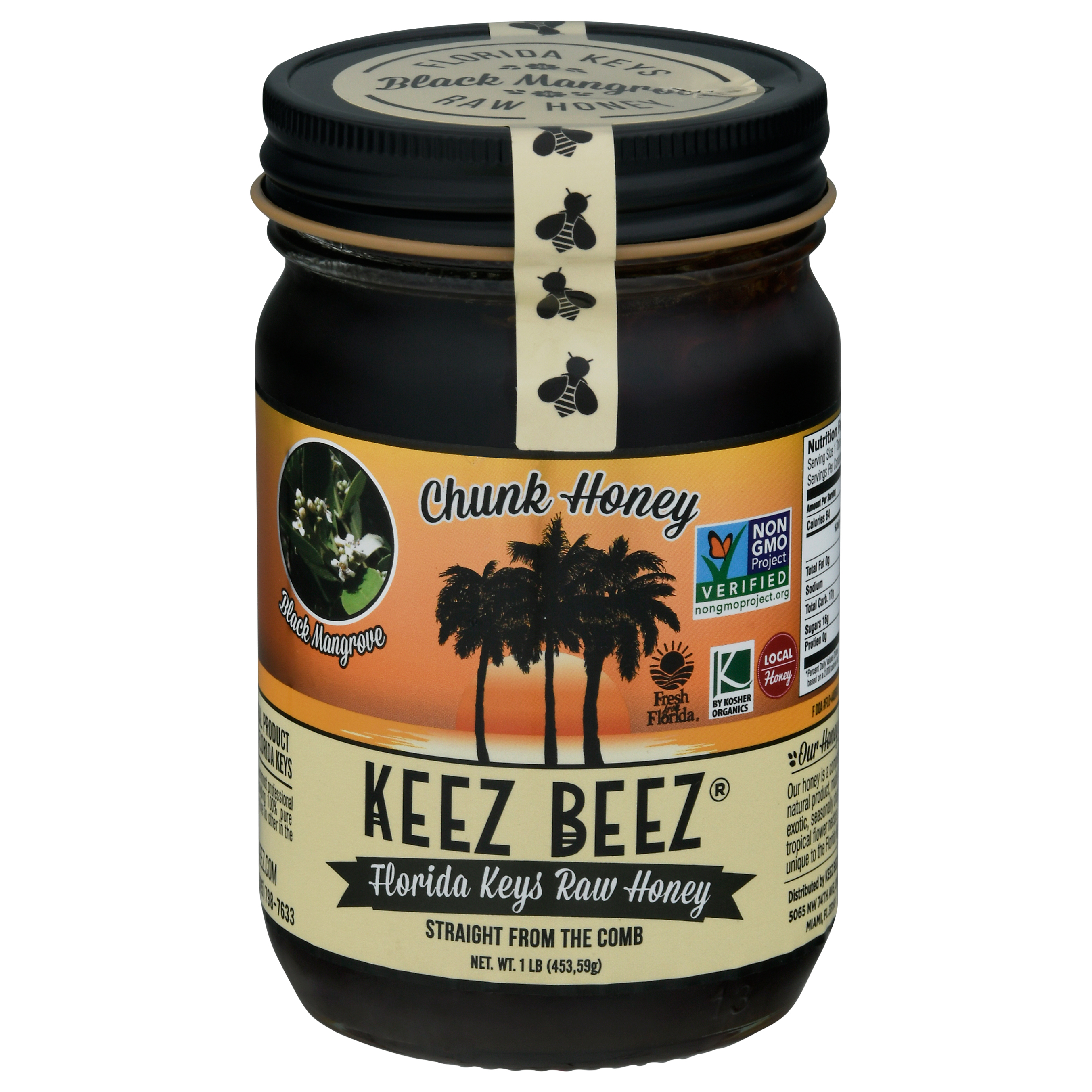 Keez Beez Florida Keys Raw Honey Black Mangrove Chunk Honey